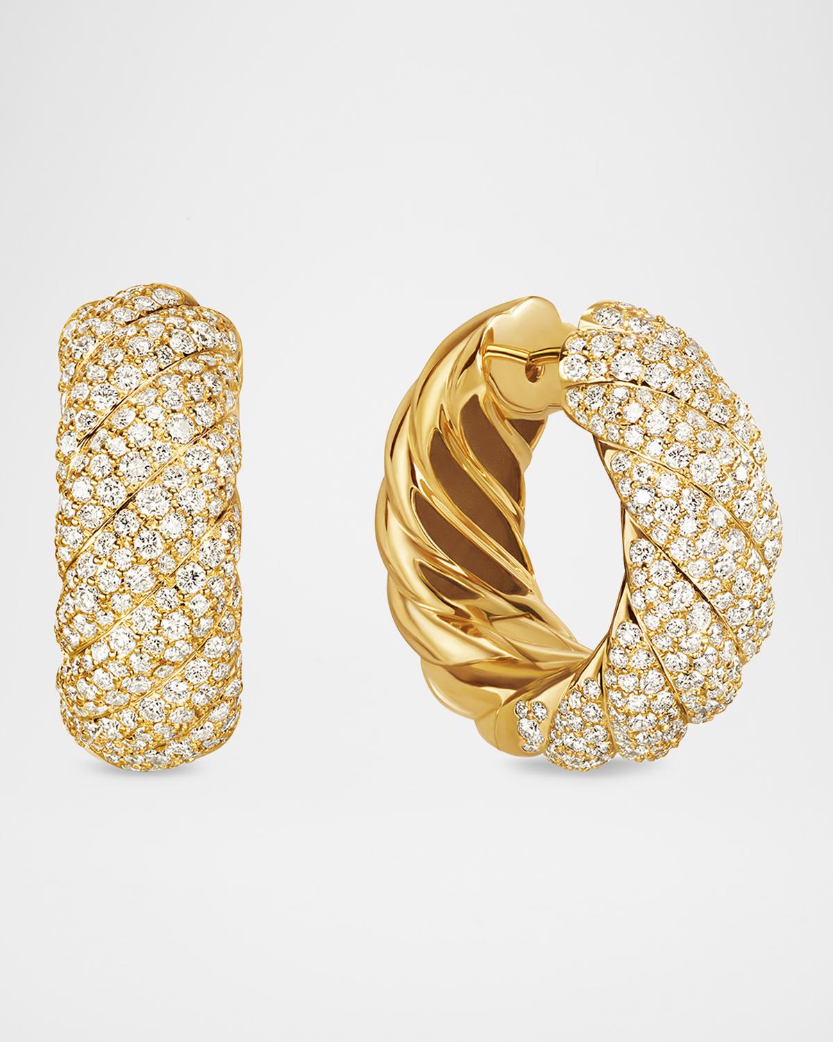 Sculpted Cable Hoop Earrings with Diamonds in 18K Gold, 9mm