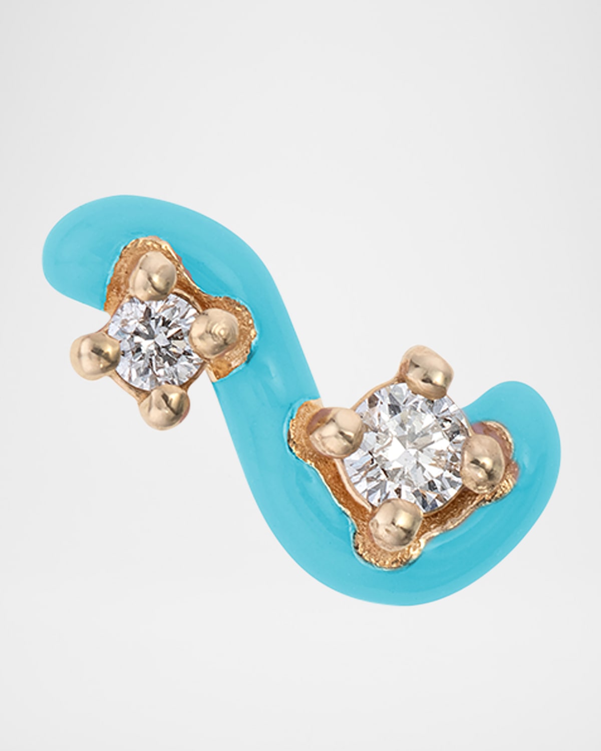 Bea Bongiasca 9K Yellow Gold and Blue Enameled Sterling Silver Diamond Mini Loop Earring, Single