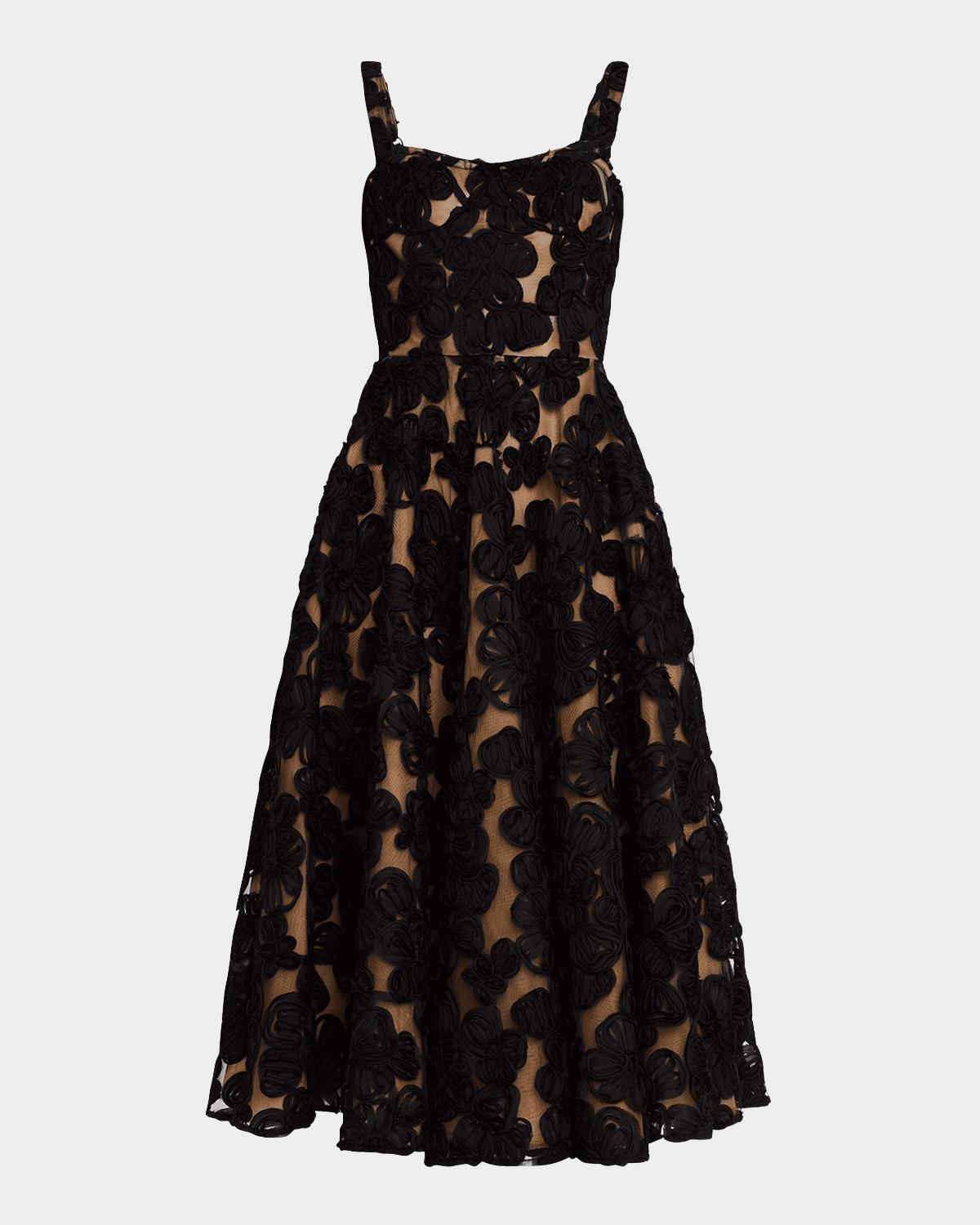 Bronx Banco Sabrina A-Line Floral Applique Midi Dress