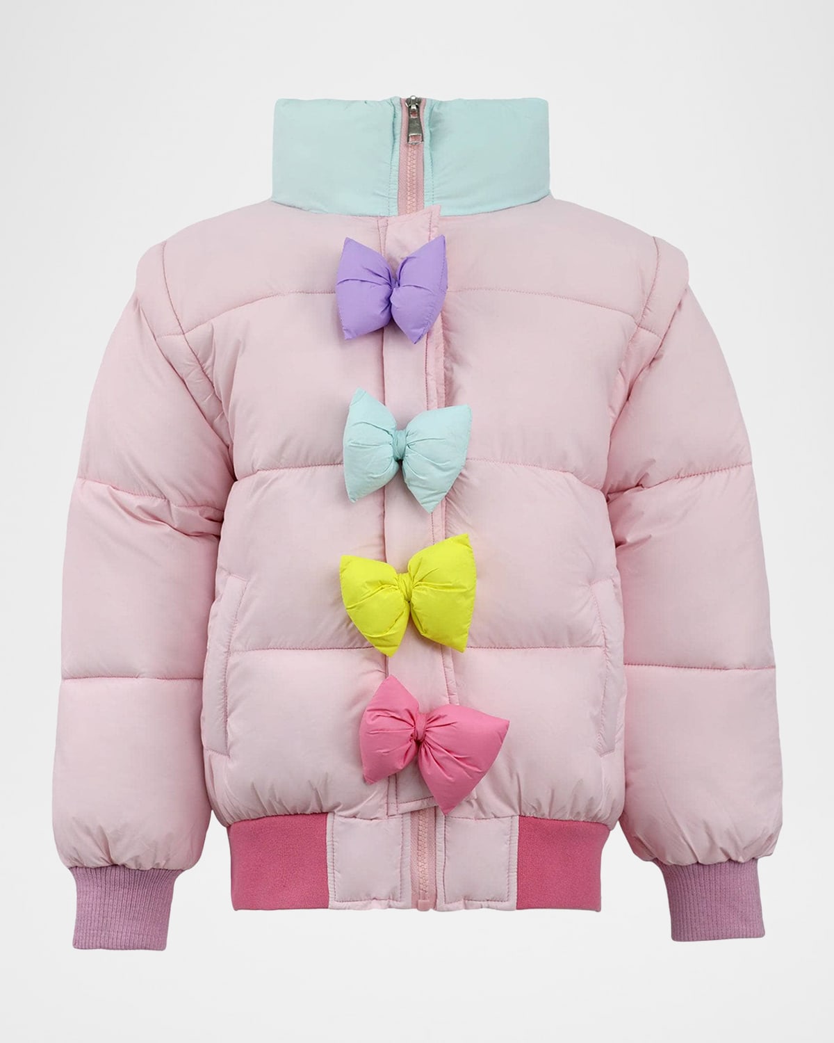 Lola + The Boys Girl 's Puffer Jacket W/ Rainbow Bows, Size 2-14