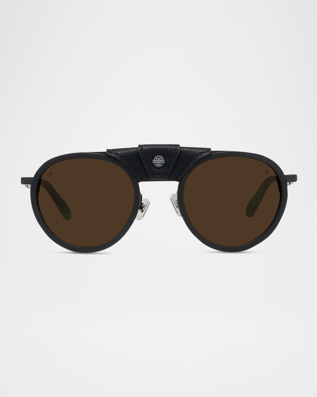 Vuarnet Men's Glacier 02 Titanium Round Sunglasses with Side Shields and Cord