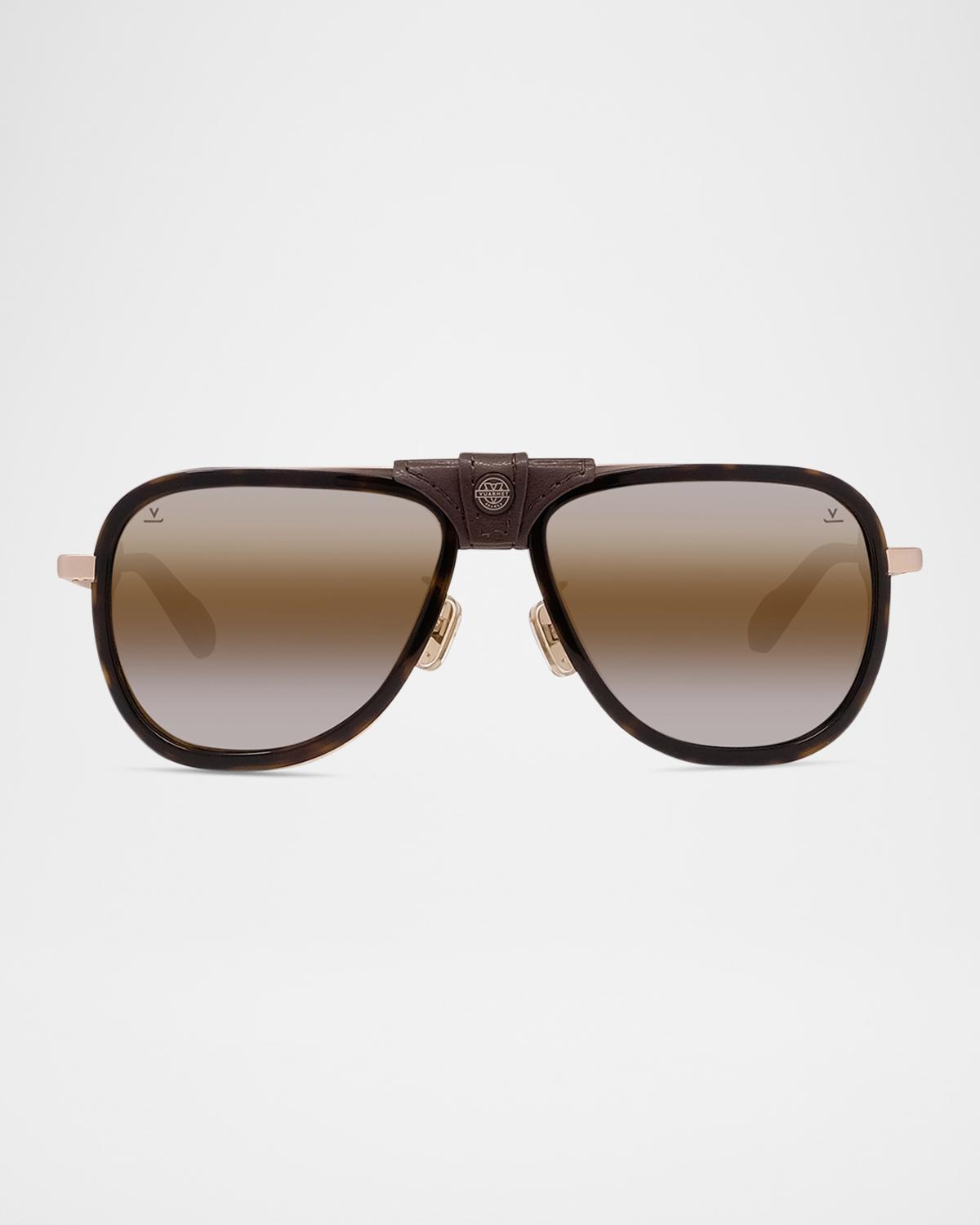Vuarnet Men's Glacier 03 Titanium Aviator Sunglasses with Side Shields and Cord