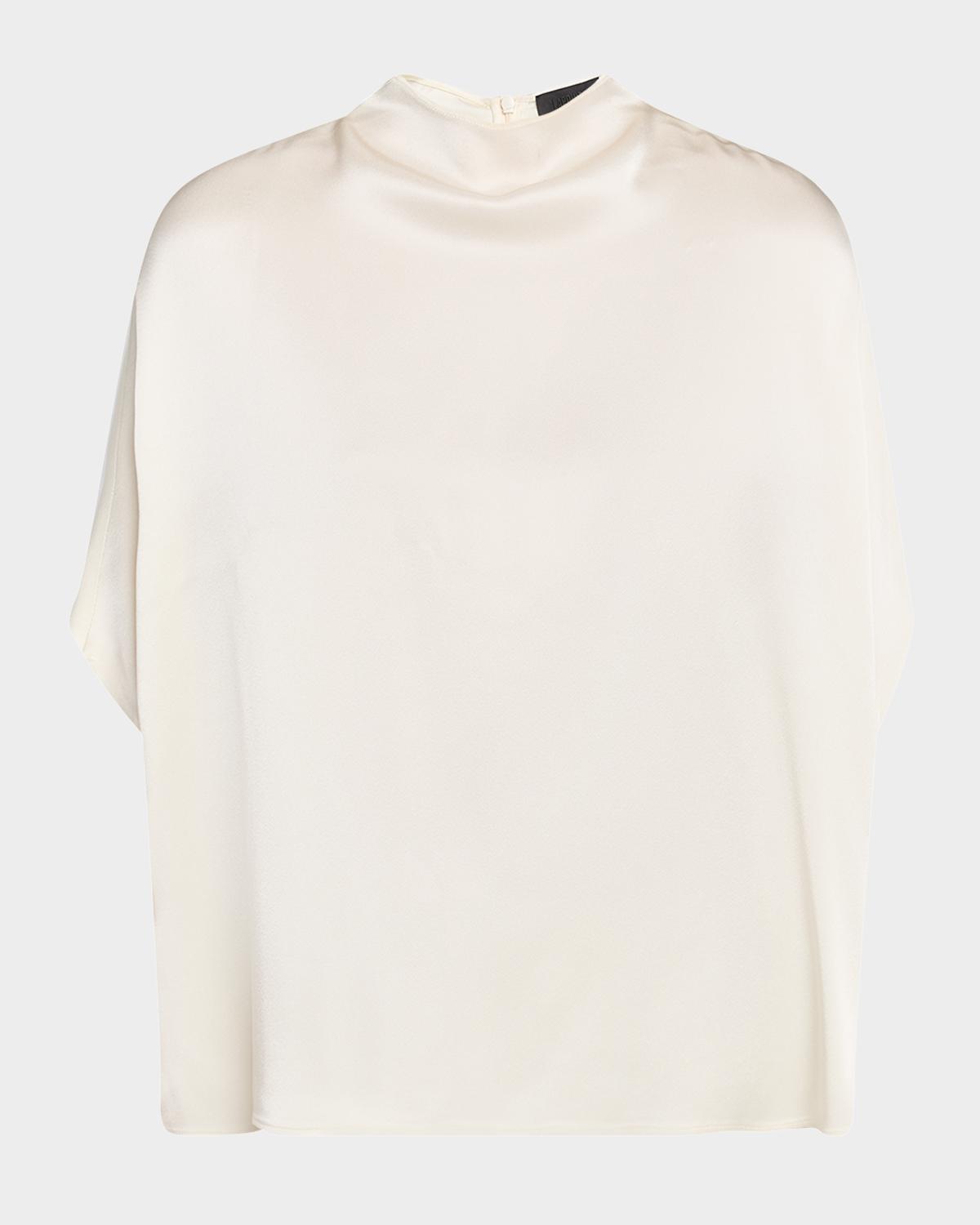 LAPOINTE Mock-Neck Satin Cape T-Shirt