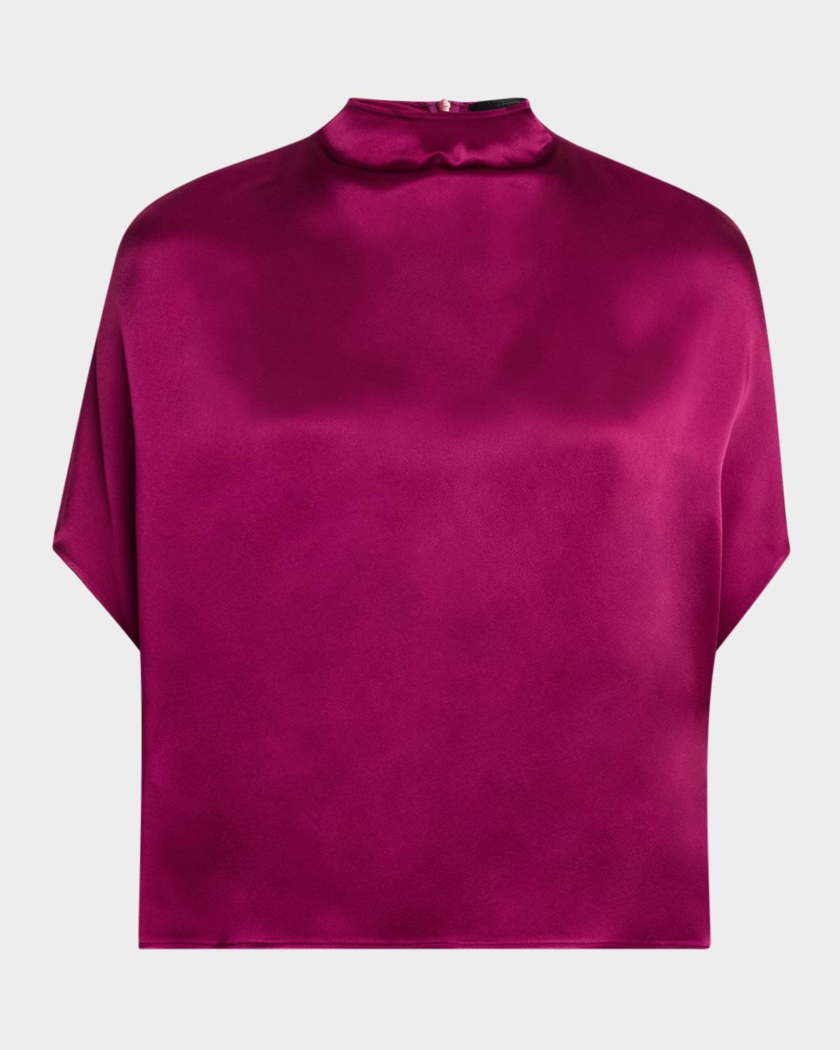 LAPOINTE Mock-Neck Satin Cape T-Shirt