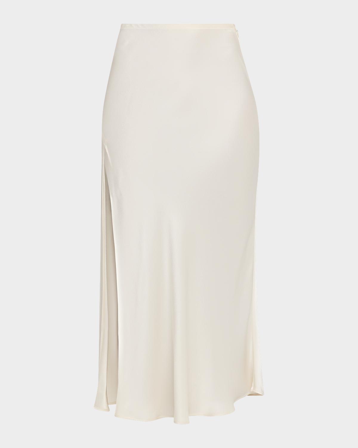 LAPOINTE Satin Bias Slit Midi Skirt