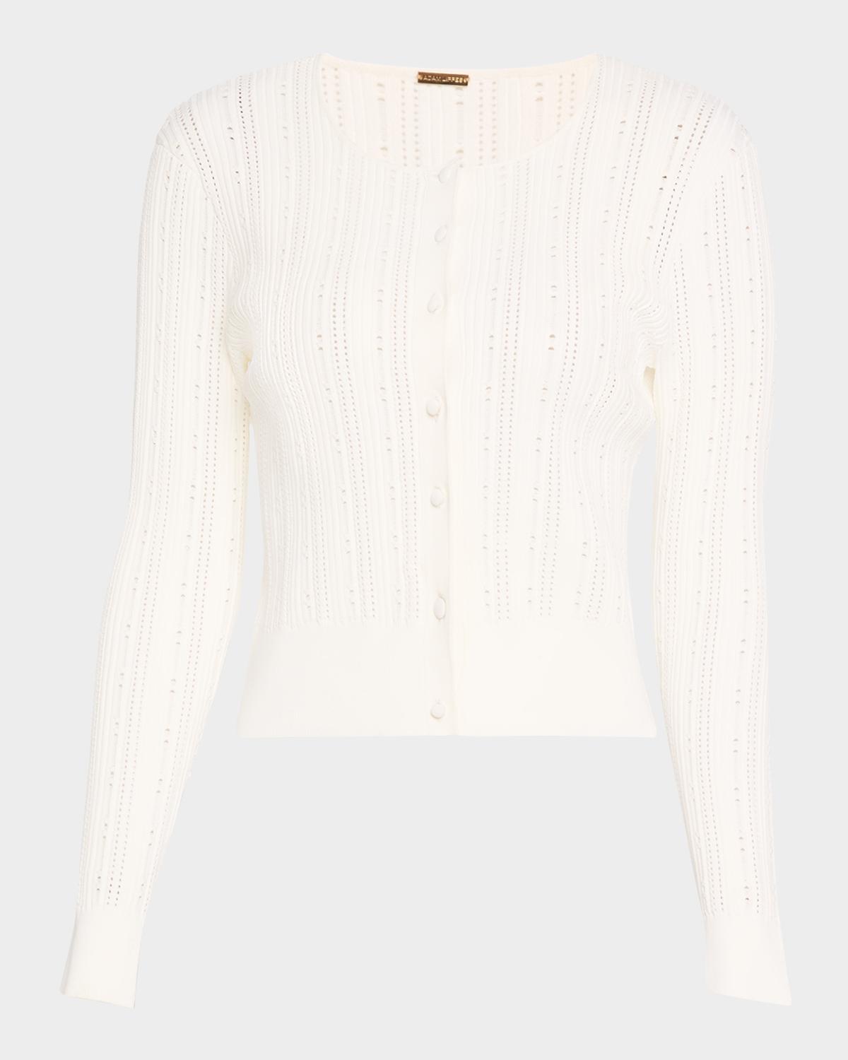 Adam Lippes Pointelle Compact Jacquard Crewneck Crop Cardigan