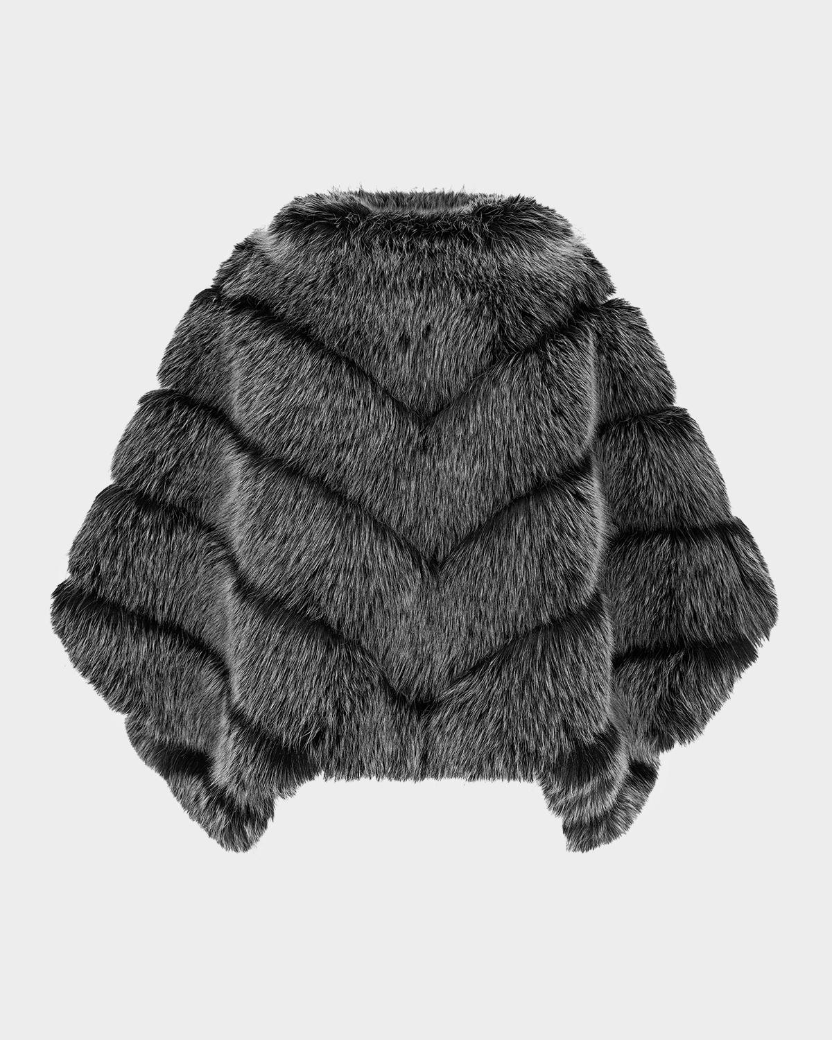 Theia Chevron Fox-Like Faux Fur Poncho