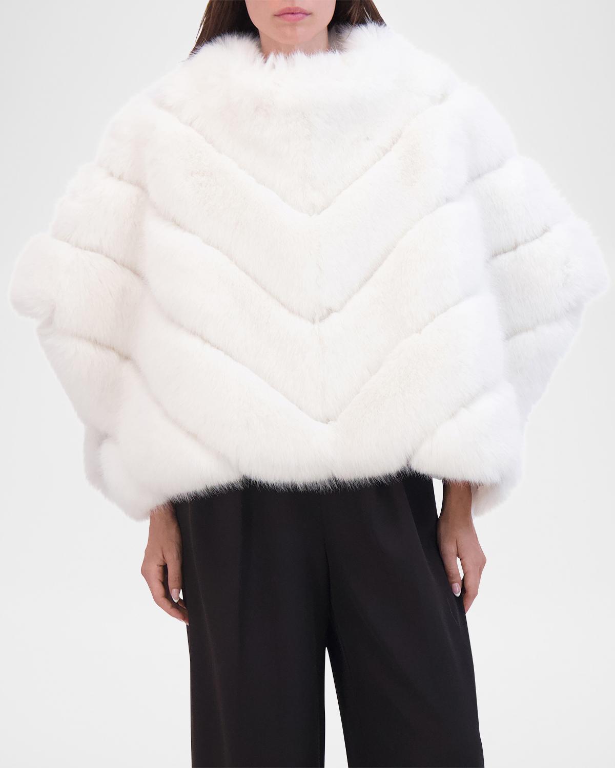 Theia Chevron Fox-Like Faux Fur Poncho