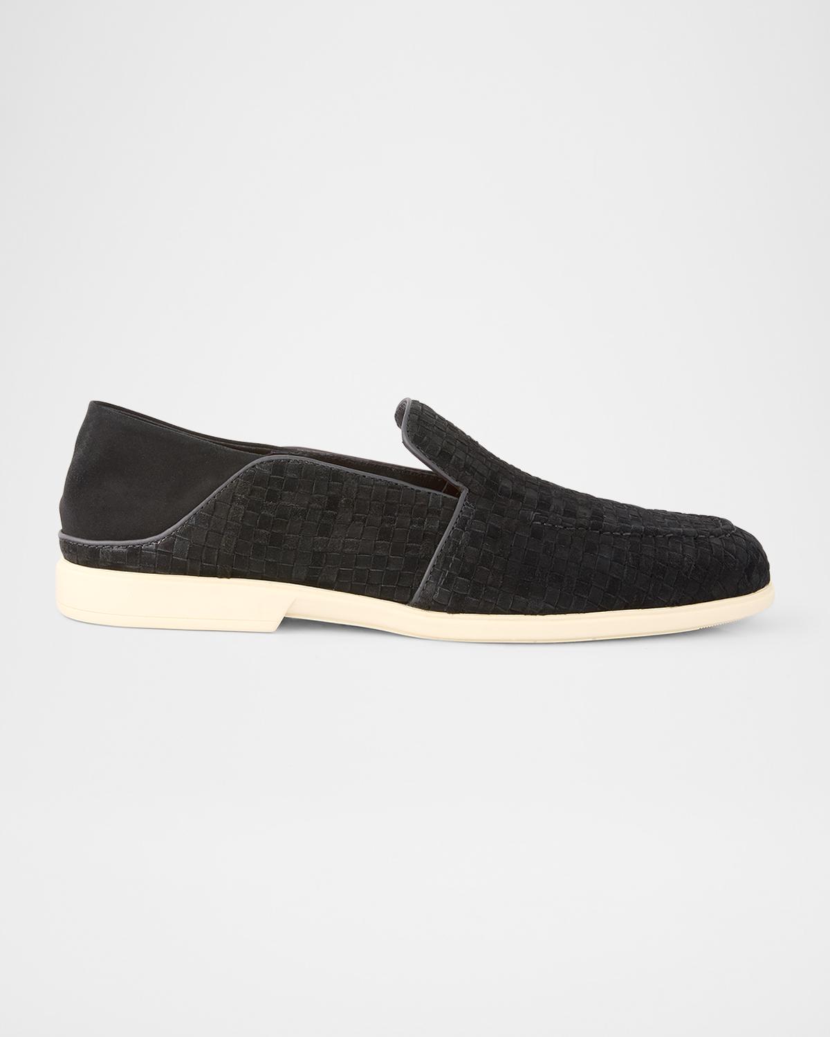Santoni Men's Theo Woven Suede Loafers
