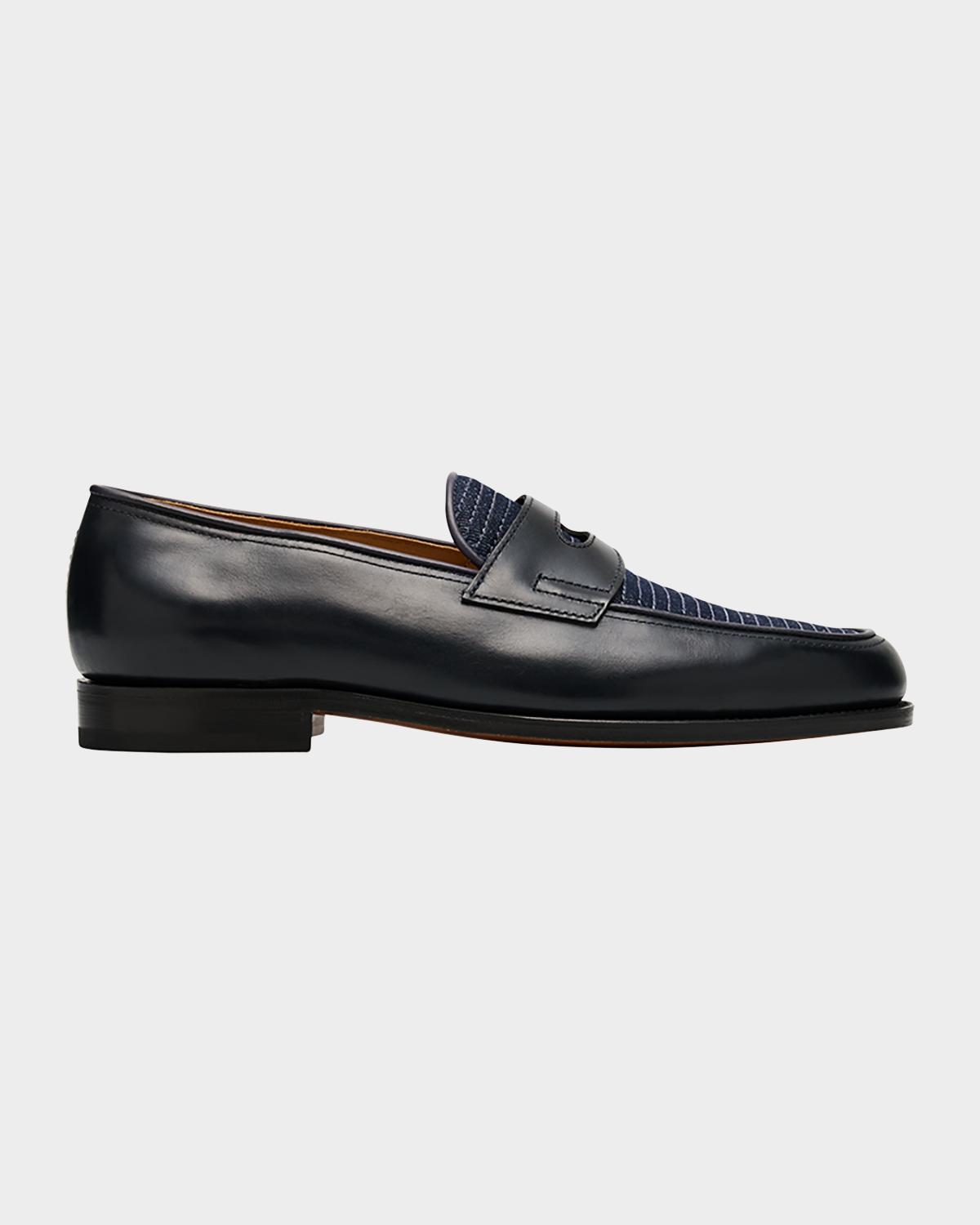 John Lobb Men's Lopez Denim and Leather Penny Loafers