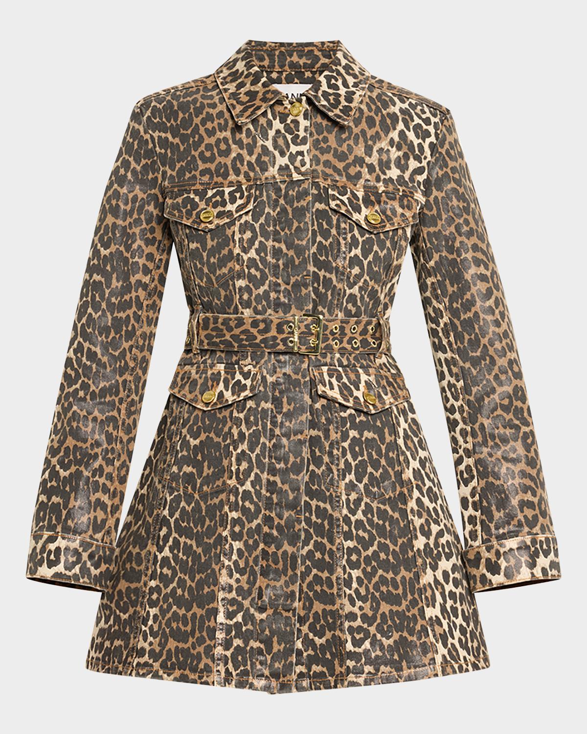Ganni Leopard Foiled Denim Mini Dress