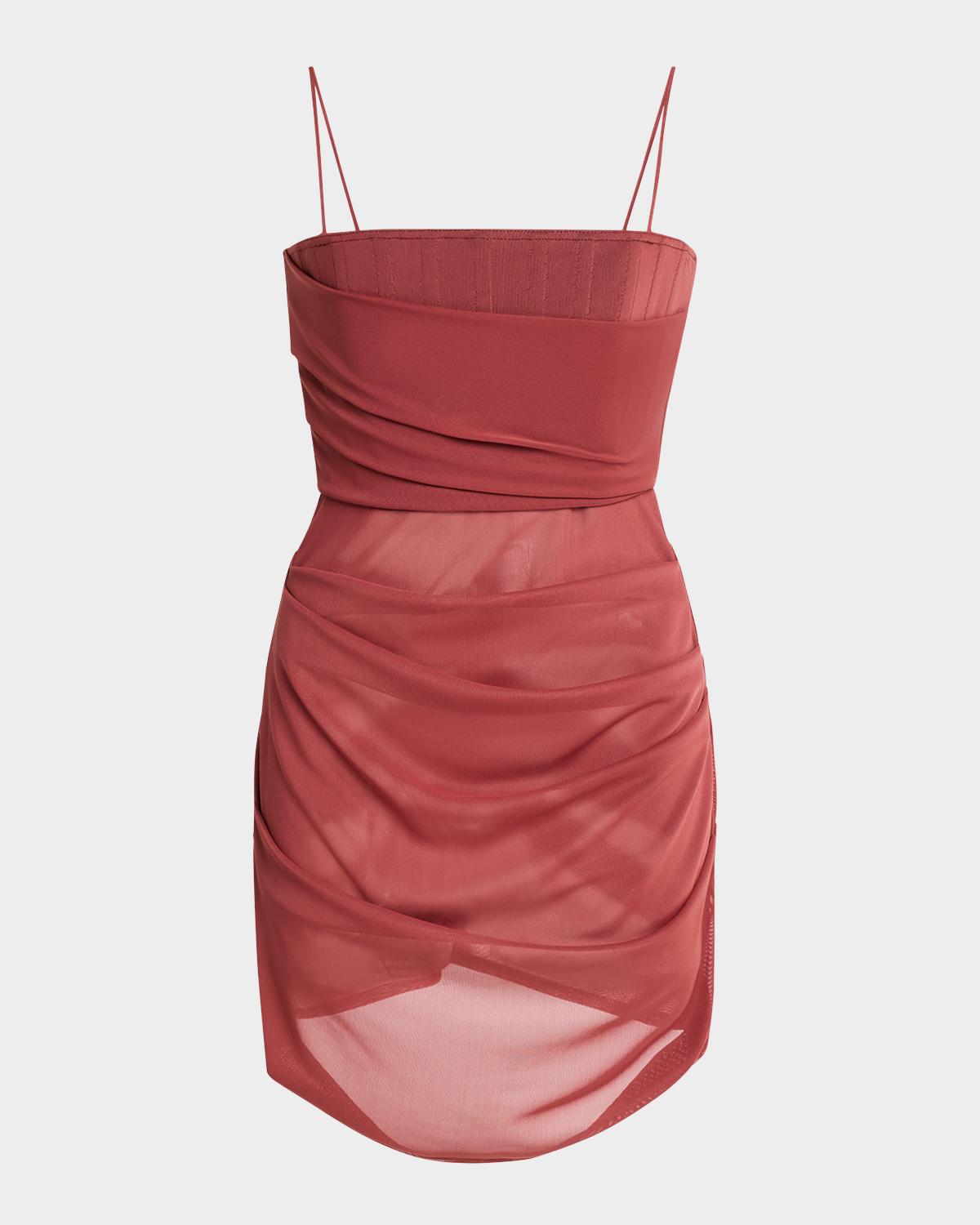 Alex Perry Draped Mesh Tucked Corset Mini Dress
