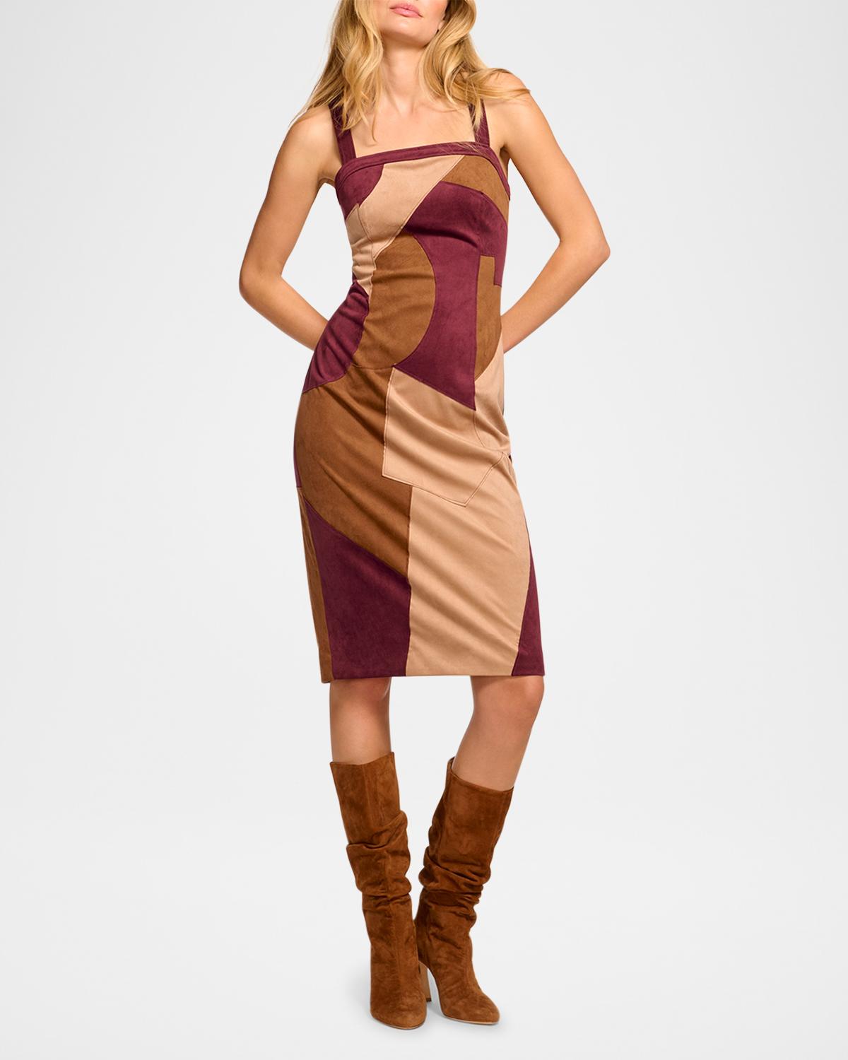 Ramy Brook Odette Patchwork Faux Suede Dress