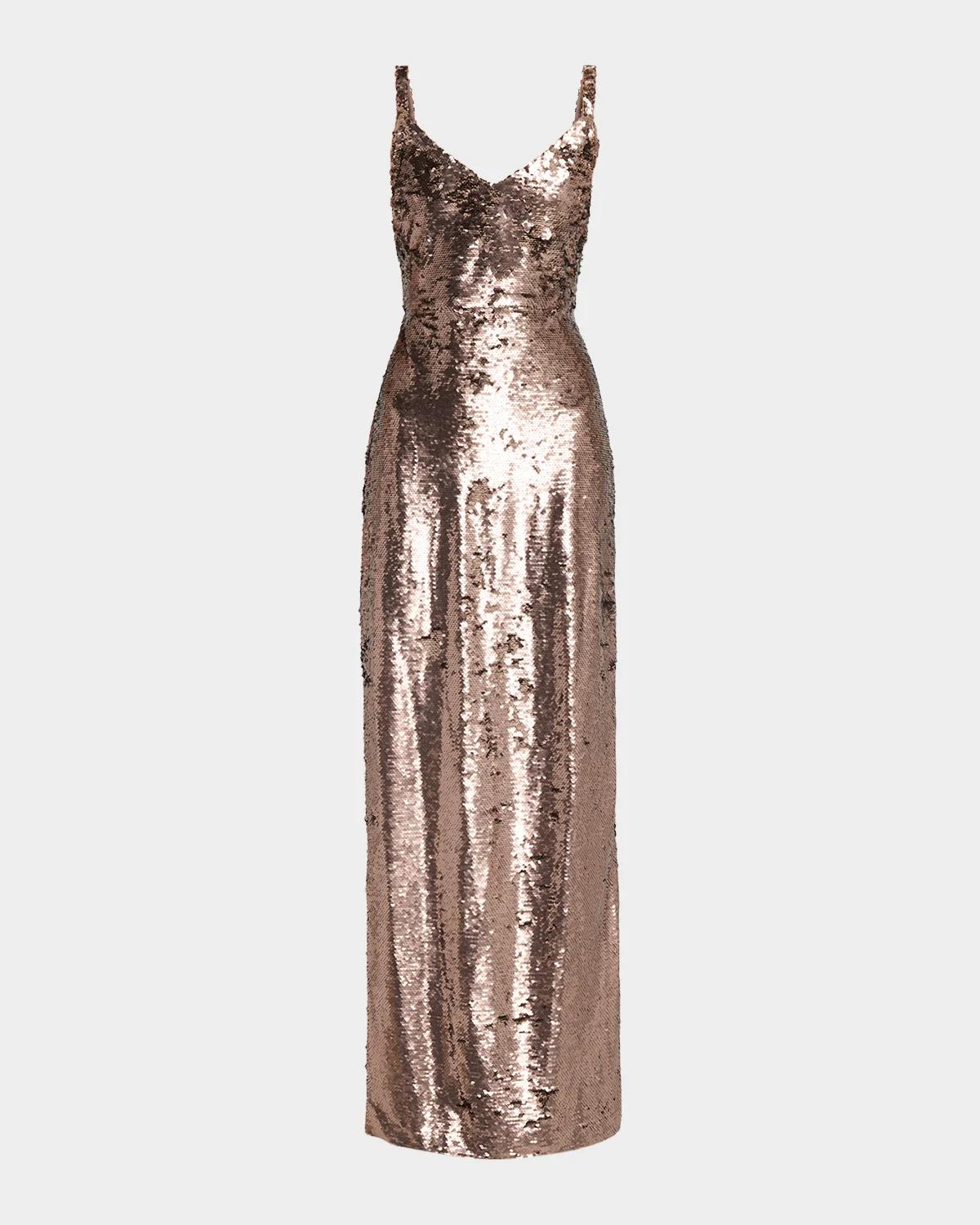 L & Apos;agence Karma Sequined Sleeveless Maxi Dress In Dark Carda