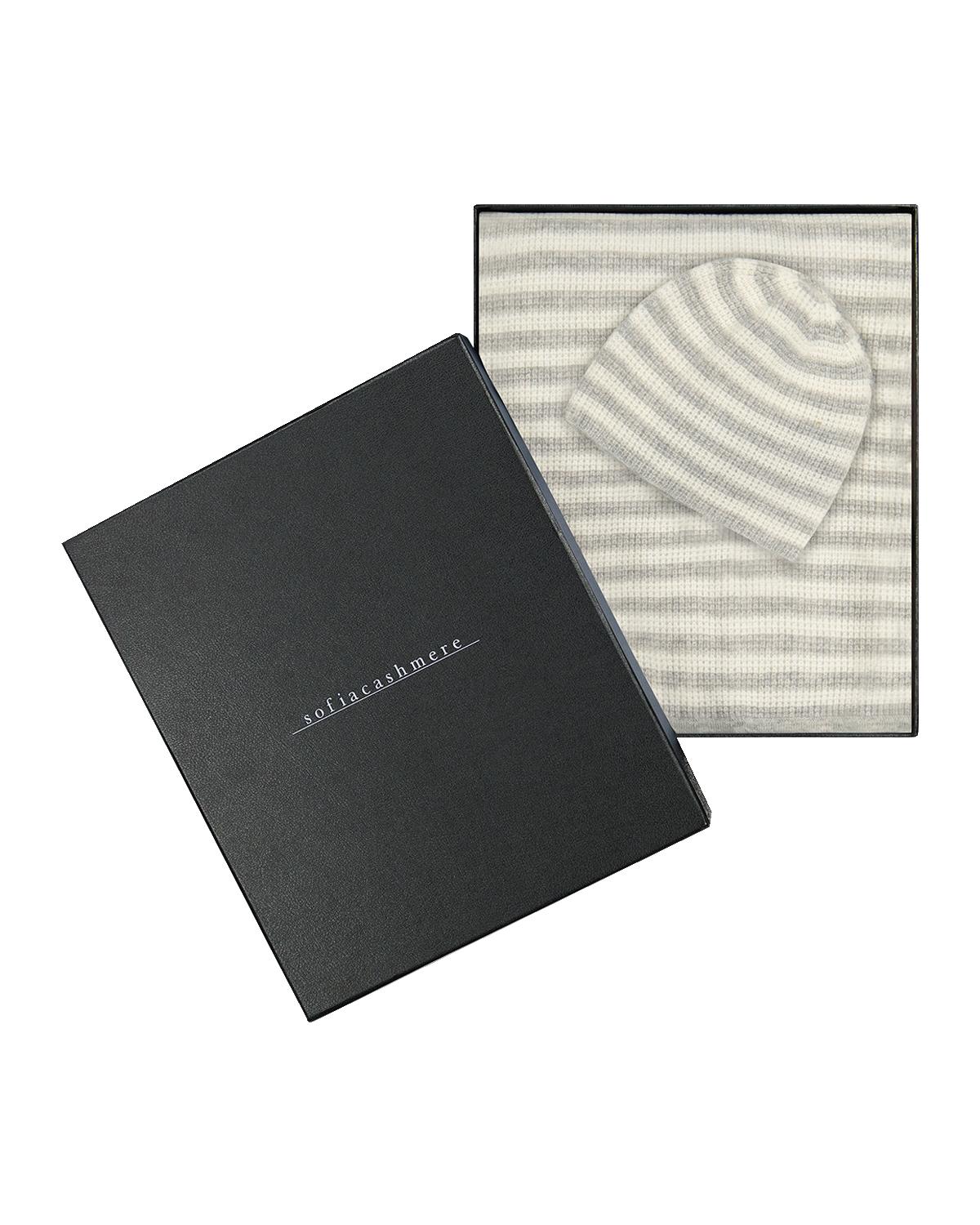 Sofia Cashmere Striped Cashmere Thermal Baby Blanket and Hat Set | Thumbnail 2