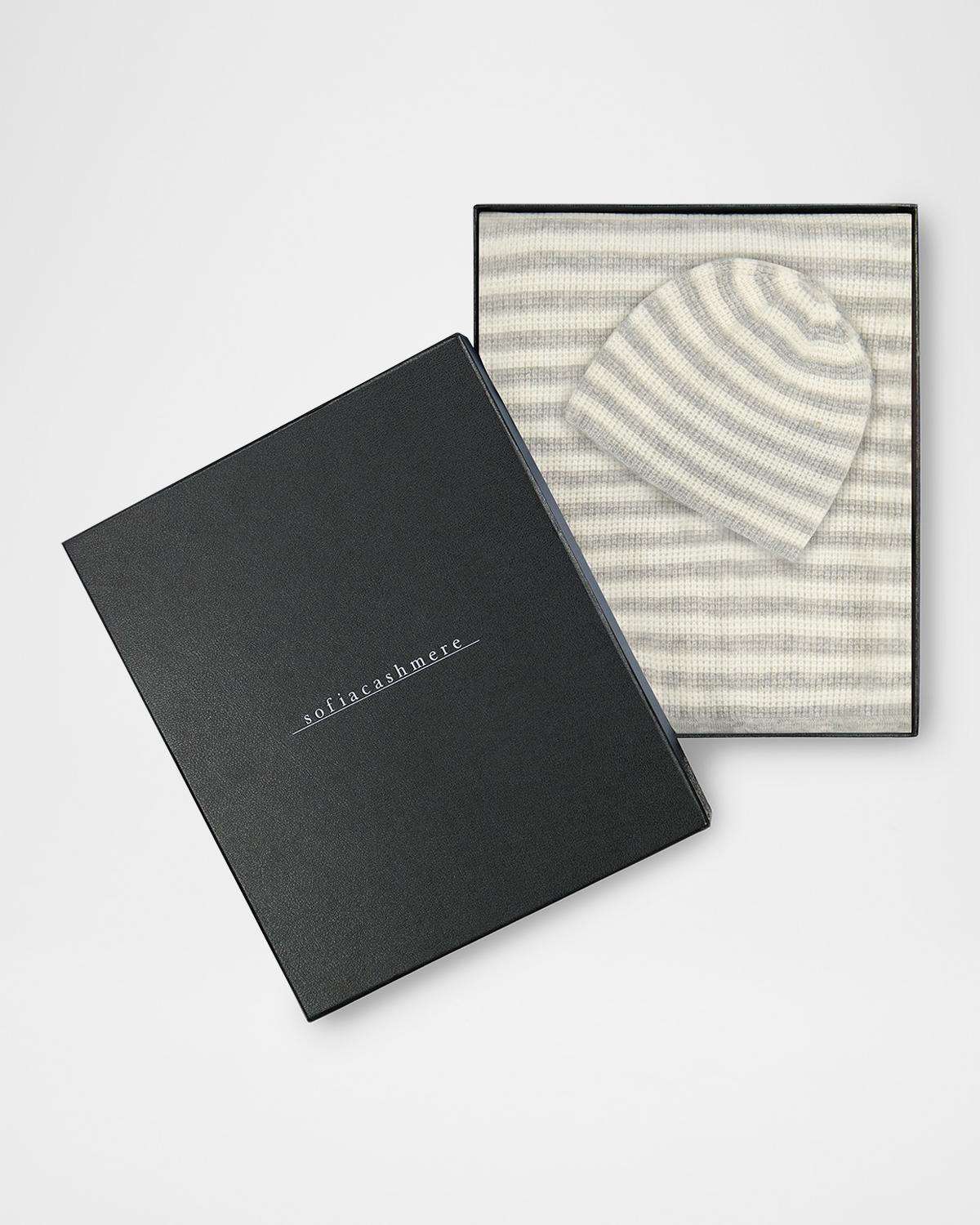Striped Cashmere Thermal Baby Blanket and Hat Set Striped Cashmere Thermal Baby Blanket and Hat Set