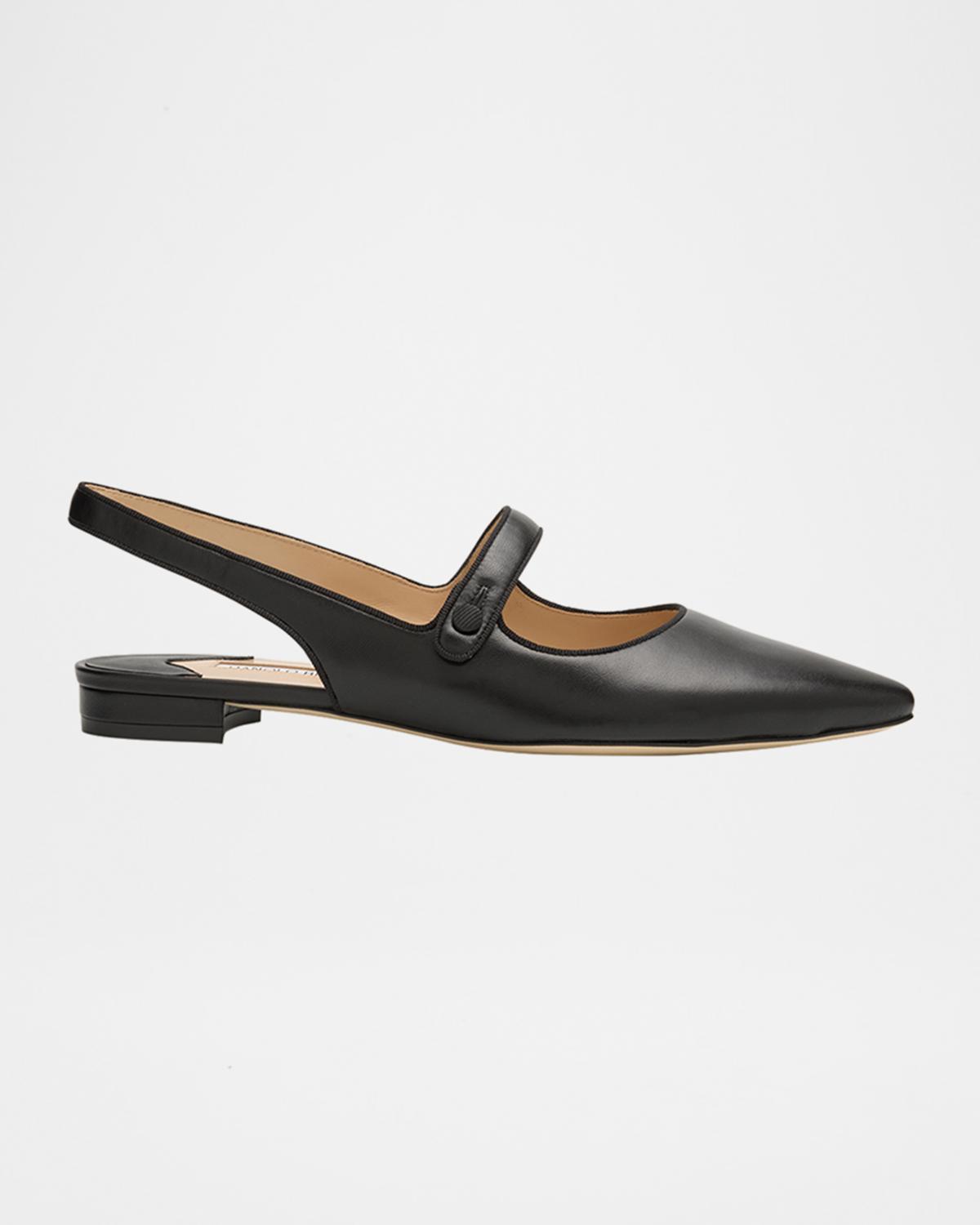 Manolo Blahnik Campari Leather Mary Jane Slingback Flats