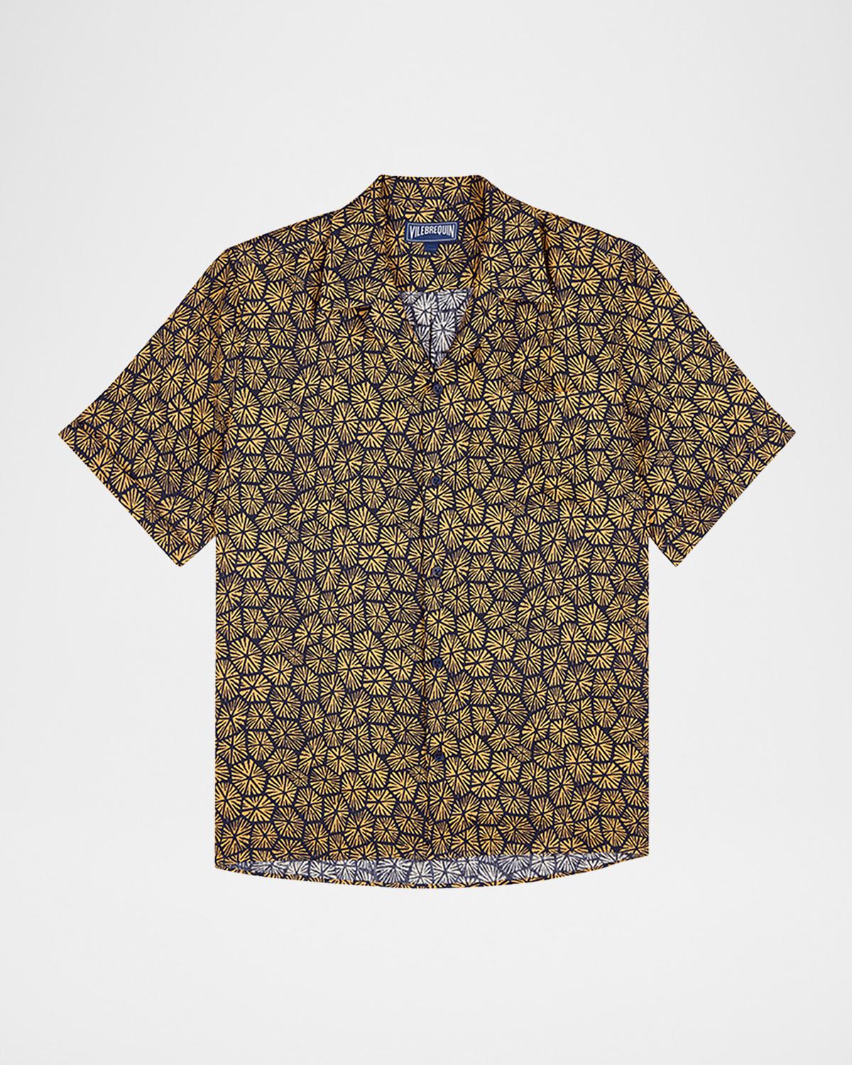 Vilebrequin Men's Linen Flower-Print Camp Shirt