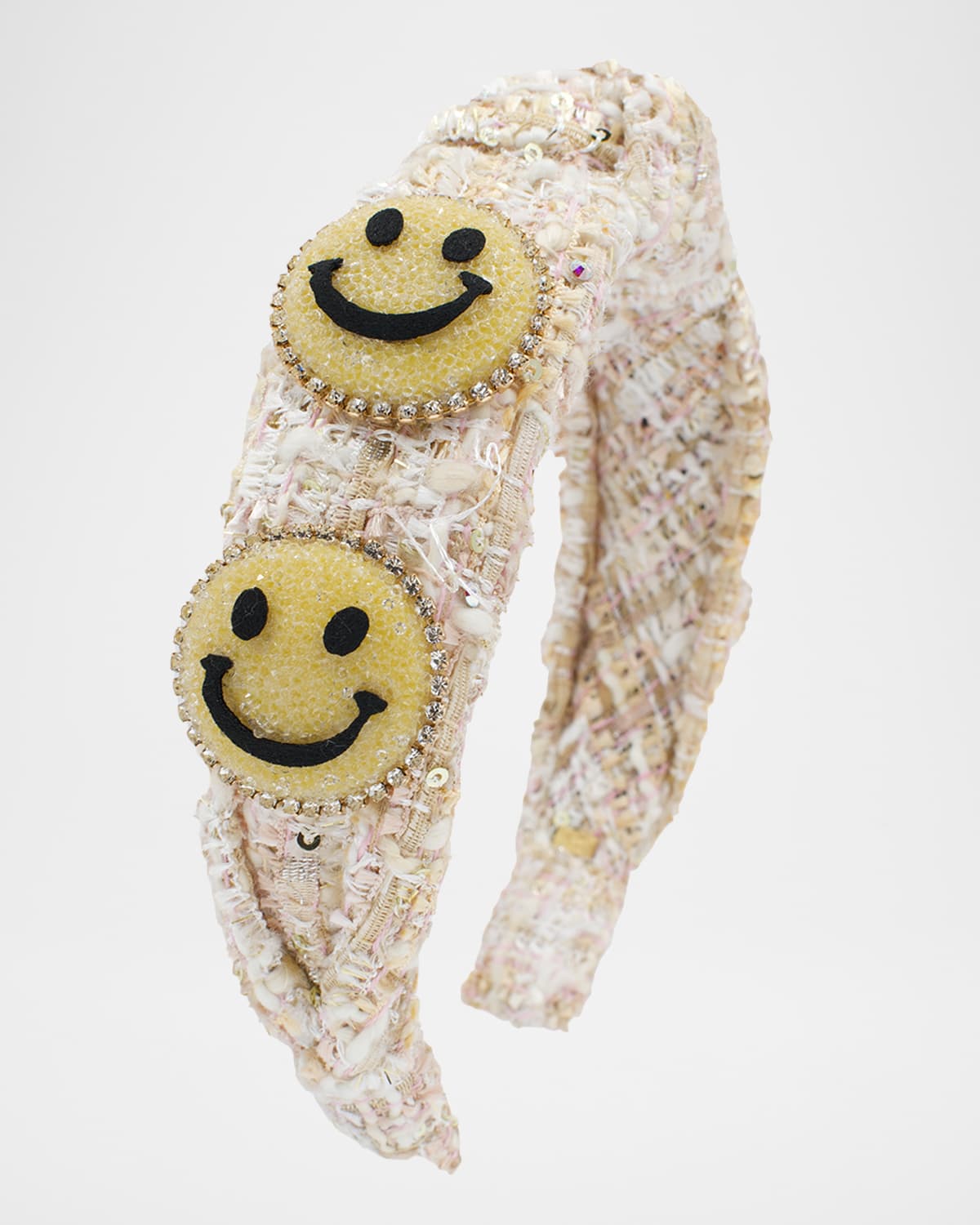 Bari Lynn Girl 's Tweed Knot Headband W/ Glitter Happy Faces