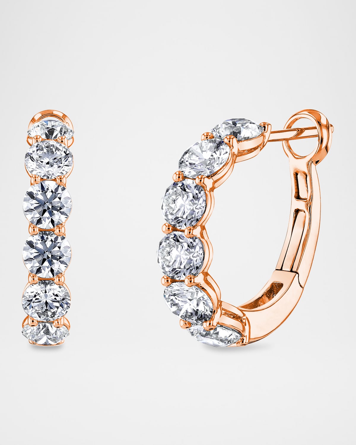 Neiman Marcus Diamonds 18K Gold Round Diamond Halfway Huggie Hoop Earrings, 4.80tcw/0.75"L