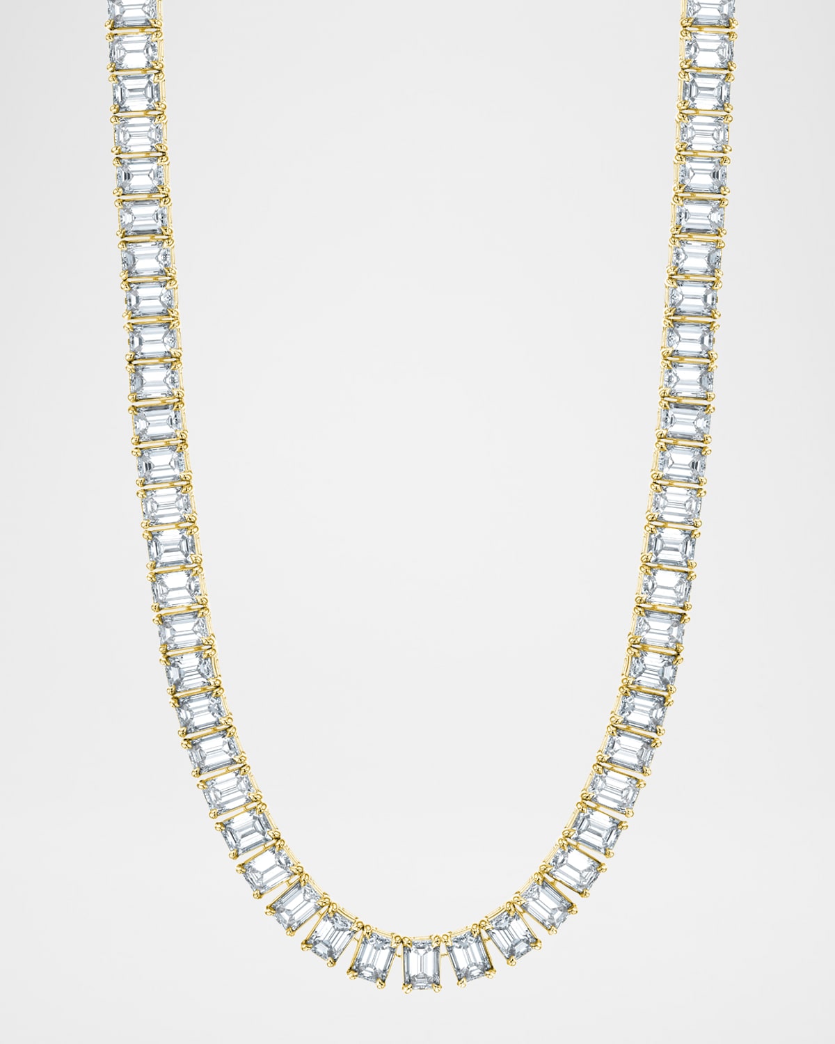 Neiman Marcus Diamonds x Christina Adamo 18K Gold North-South Emerald-Cut Prong-Set Diamond Tennis Necklace, 16"L, 22.20tcw