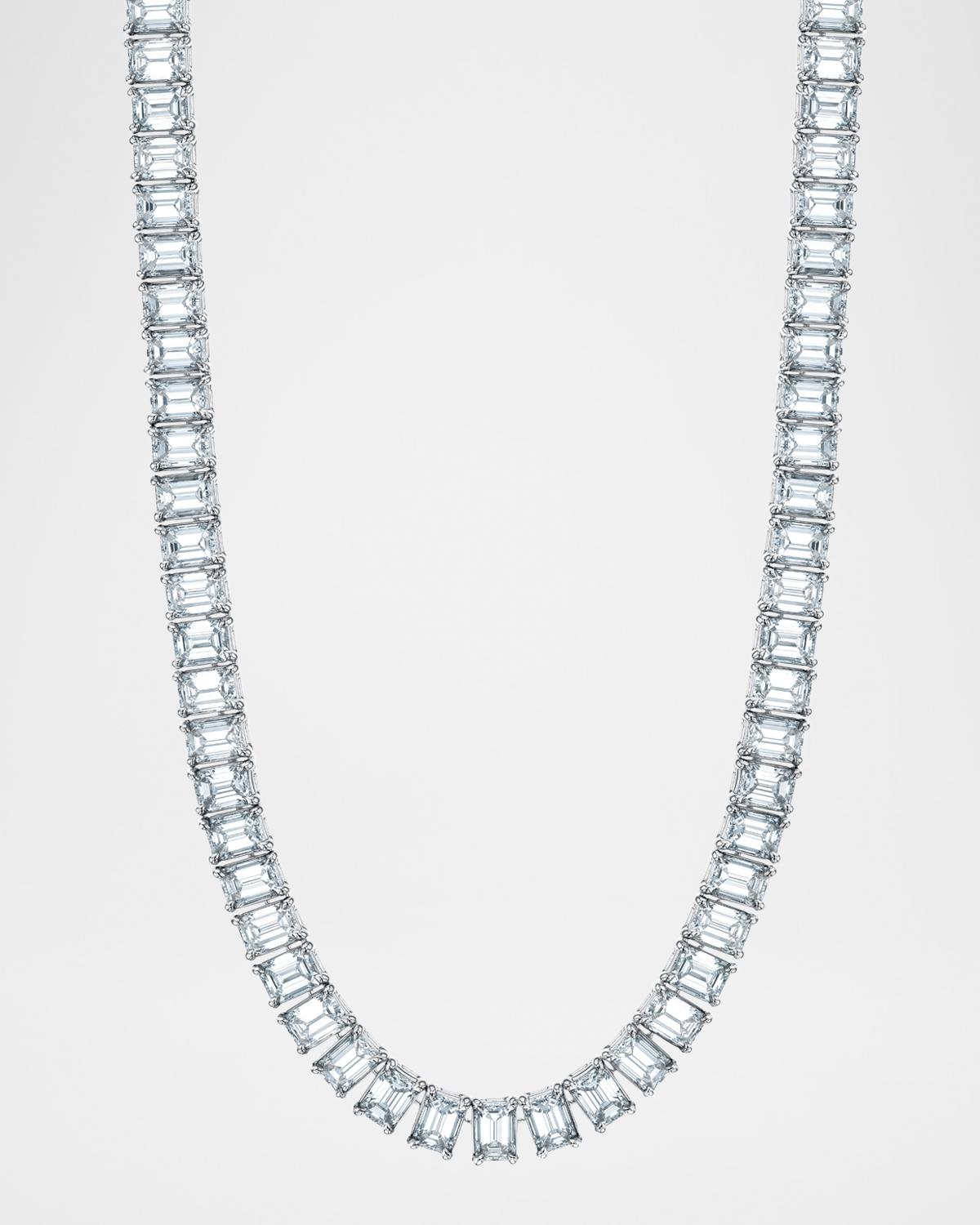 18K Gold North-South Emerald-Cut Prong-Set Diamond Tennis Necklace, 16"L, 42.80tcw