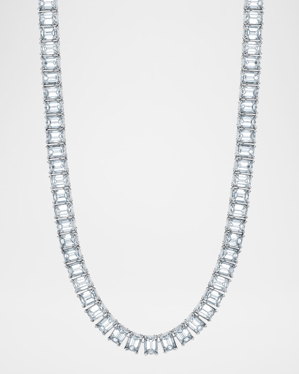 Neiman Marcus Diamonds 18K Gold North-South Emerald-Cut Prong-Set Diamond Tennis Necklace, 16"L, 42.80tcw