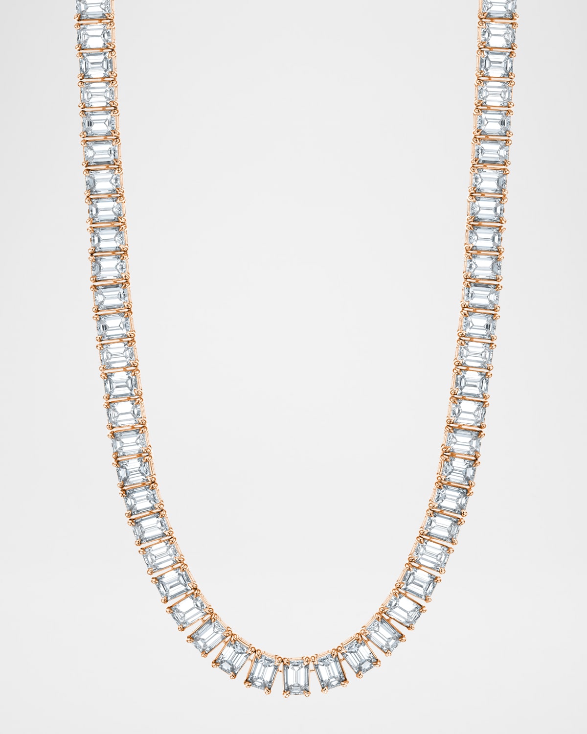 Neiman Marcus Diamonds 18K Gold North-South Emerald-Cut Prong-Set Diamond Tennis Necklace, 16"L, 42.80tcw