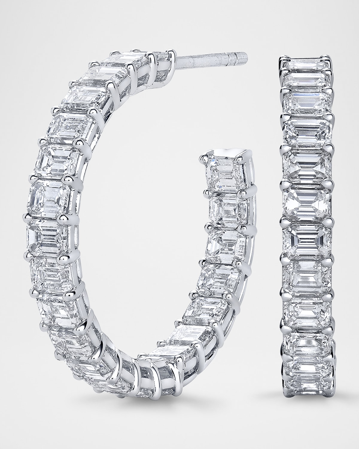 Neiman Marcus Diamonds x Danielle Klein 18K Gold East-West Emerald-Cut Diamond Hoop Earrings, 1"Dia., 6.60tcw