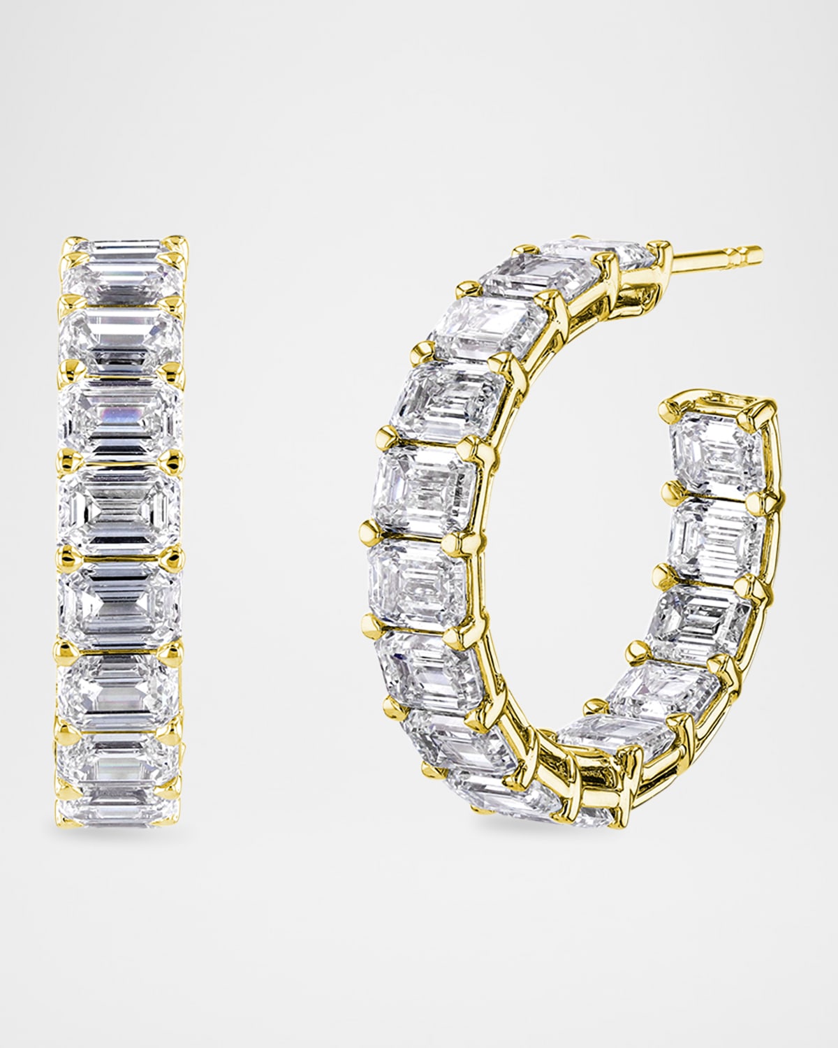 Neiman Marcus Diamonds x Danielle Klein 18K Gold East-West Emerald-Cut Diamond Hoop Earrings, 1"Dia., 6.60tcw