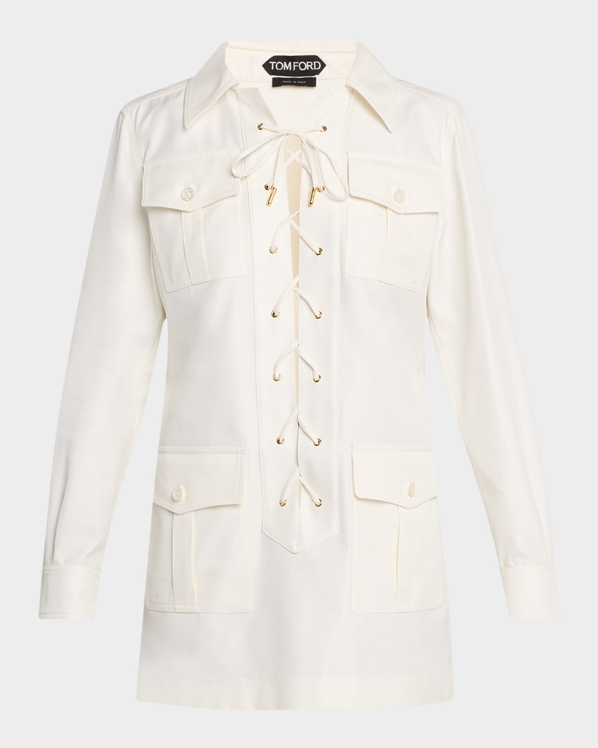 Lace-Up Twill Mini Safari Tunic Dress