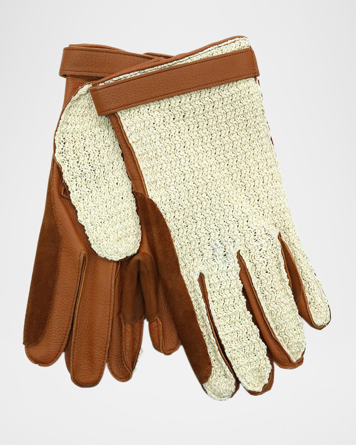 Portolano Men's Deerskin Gloves with Crochet Cotton Top
