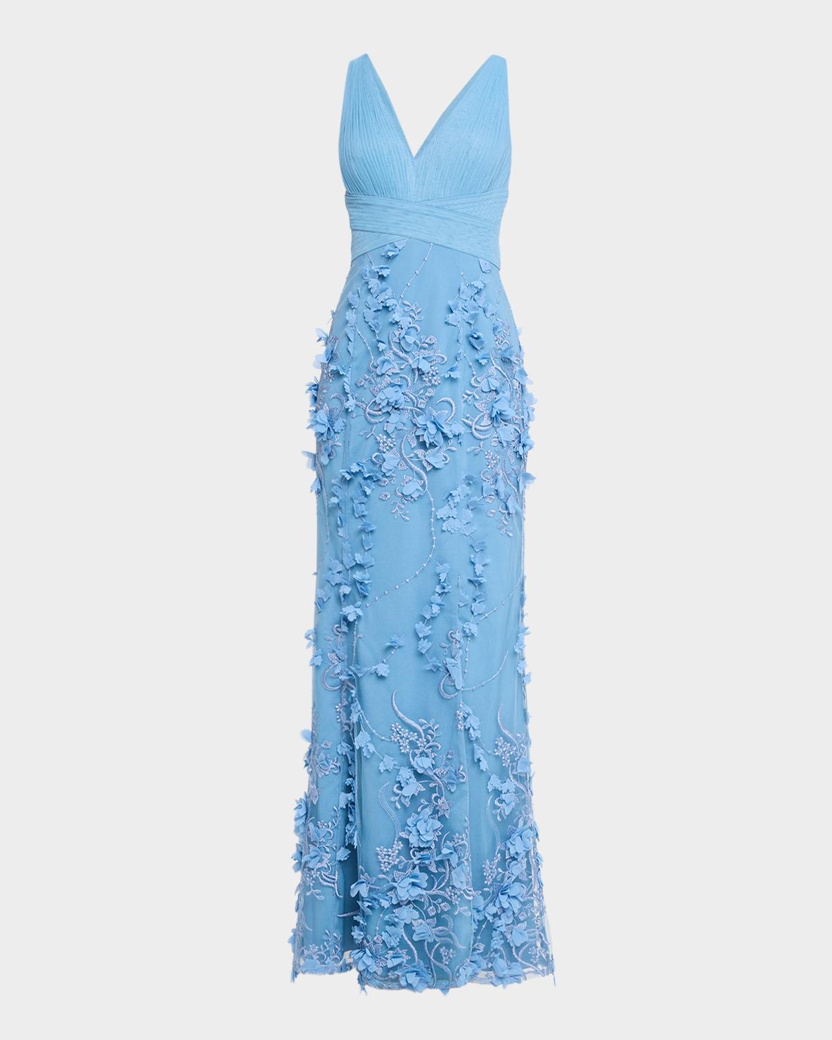 Aidan Mattox Embroidered Floral Applique Gown