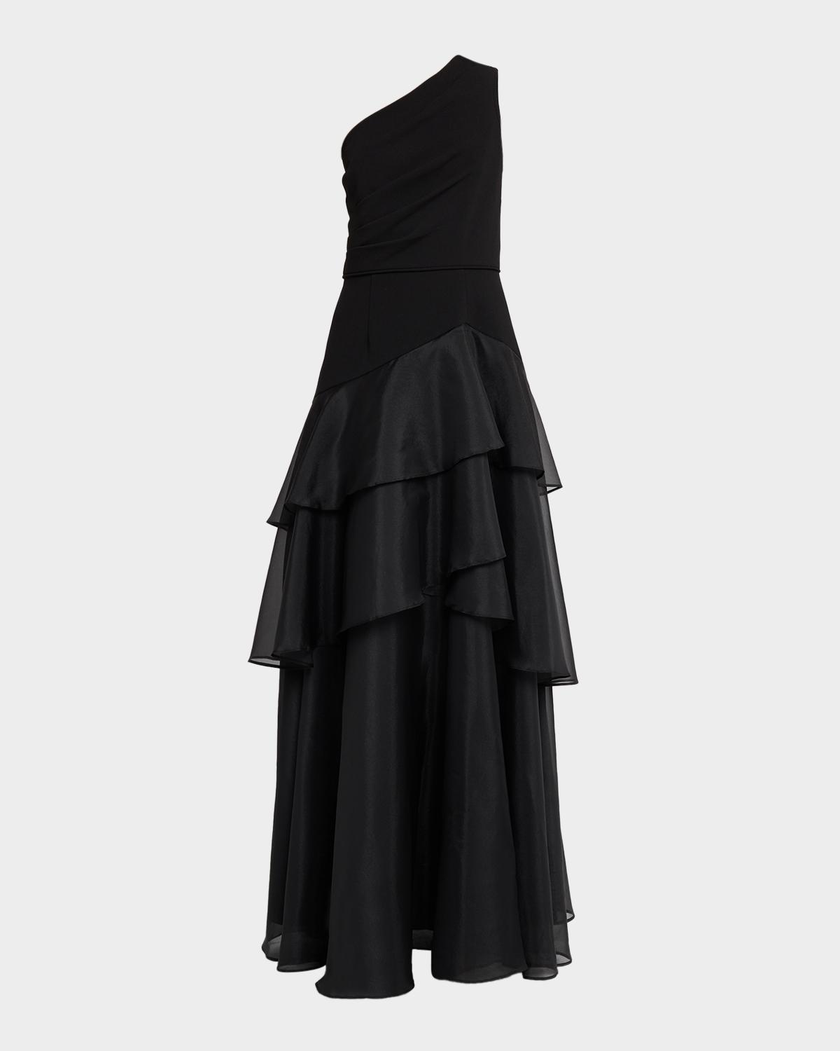 Aidan Mattox One-Shoulder Ruffle Tiered Gown