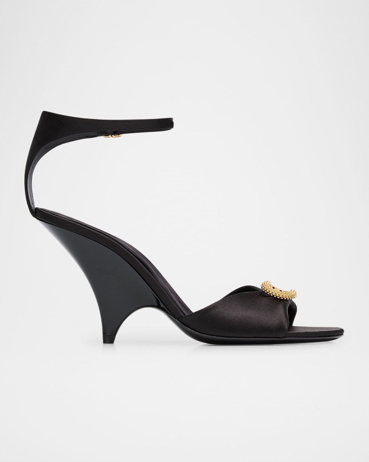 Loro Piana Olympia Satin Ornament Ankle-strap Sandals In Black