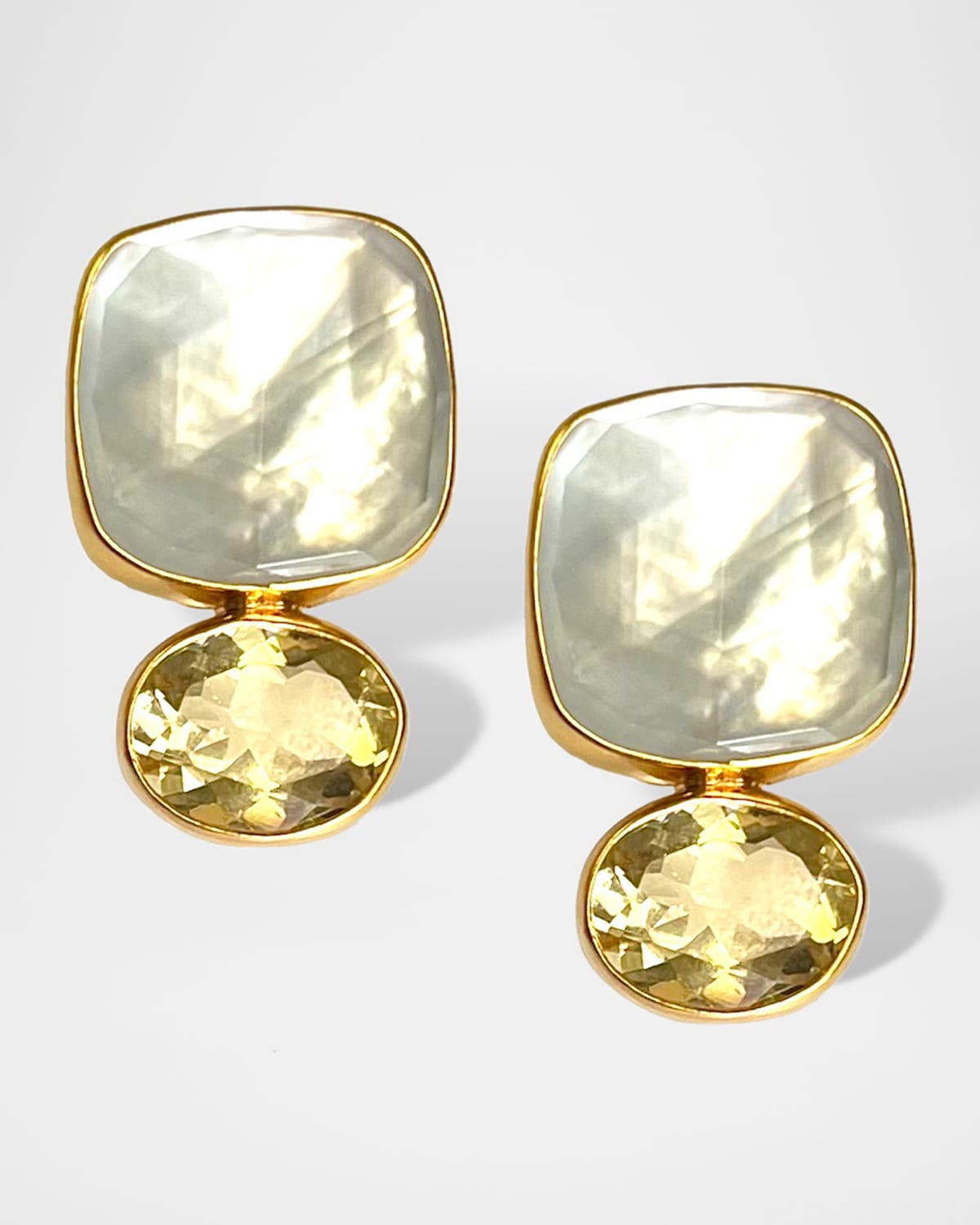 Dina Mackney MOP and Quartz Doublet Button Earrings with Citrine