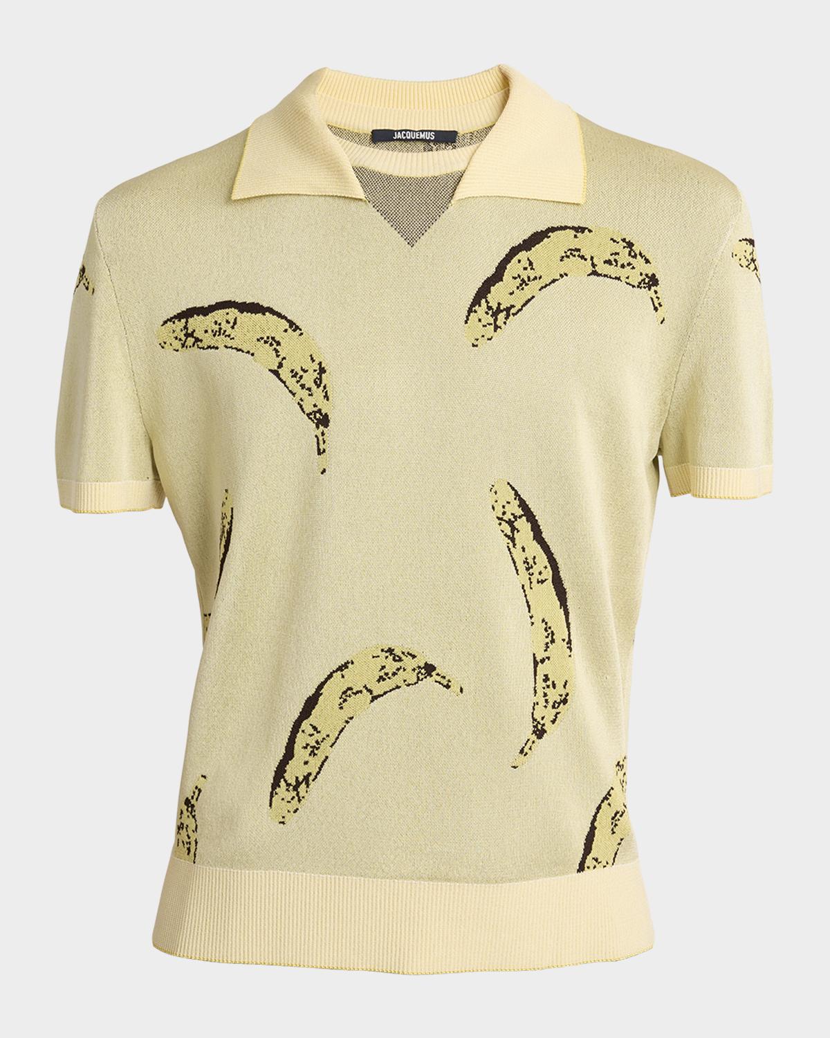 Jacquemus Men's Marino Banana Jacquard Polo Shirt
