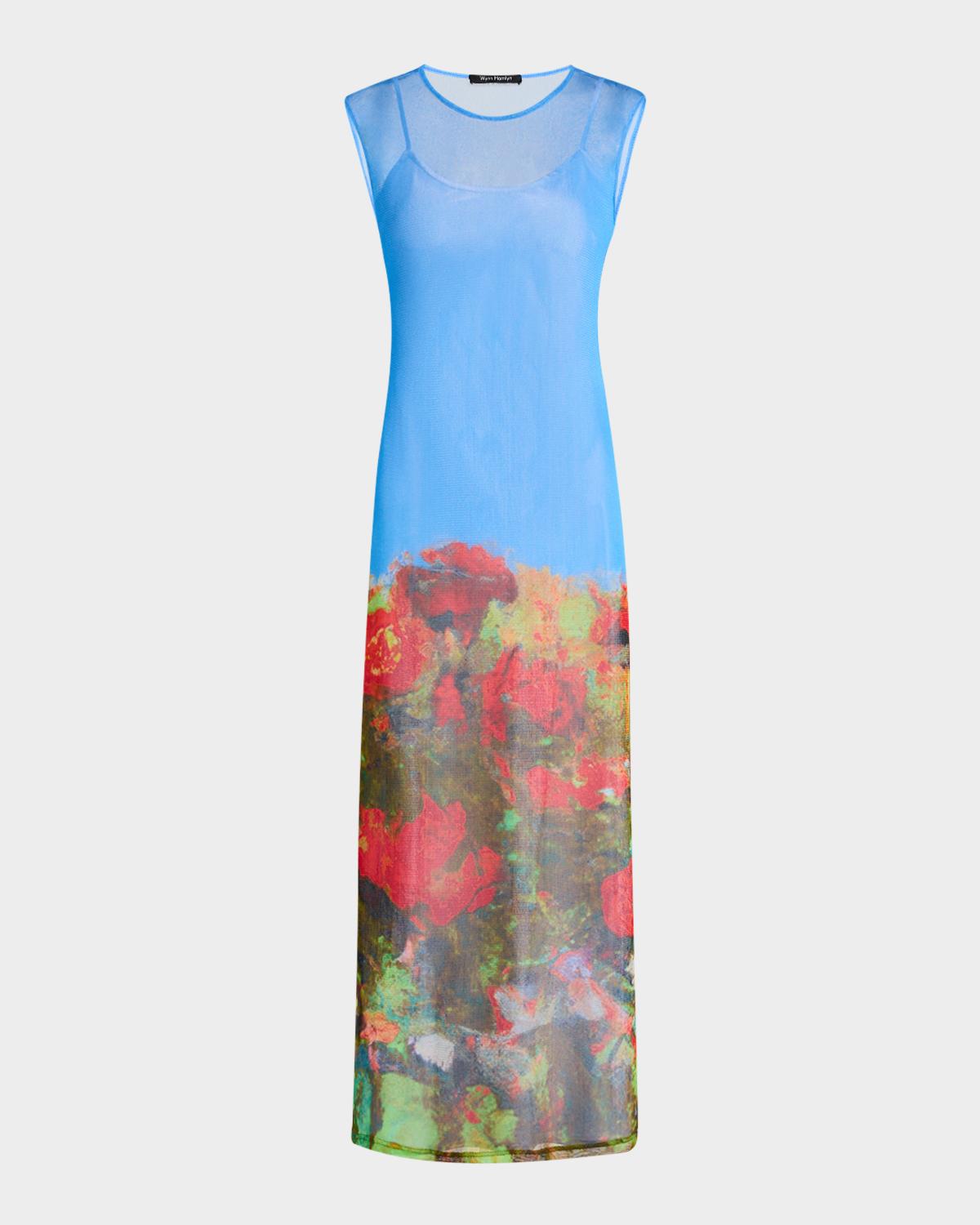 Wynn Hamlyn Printed Mesh Maxi Dress