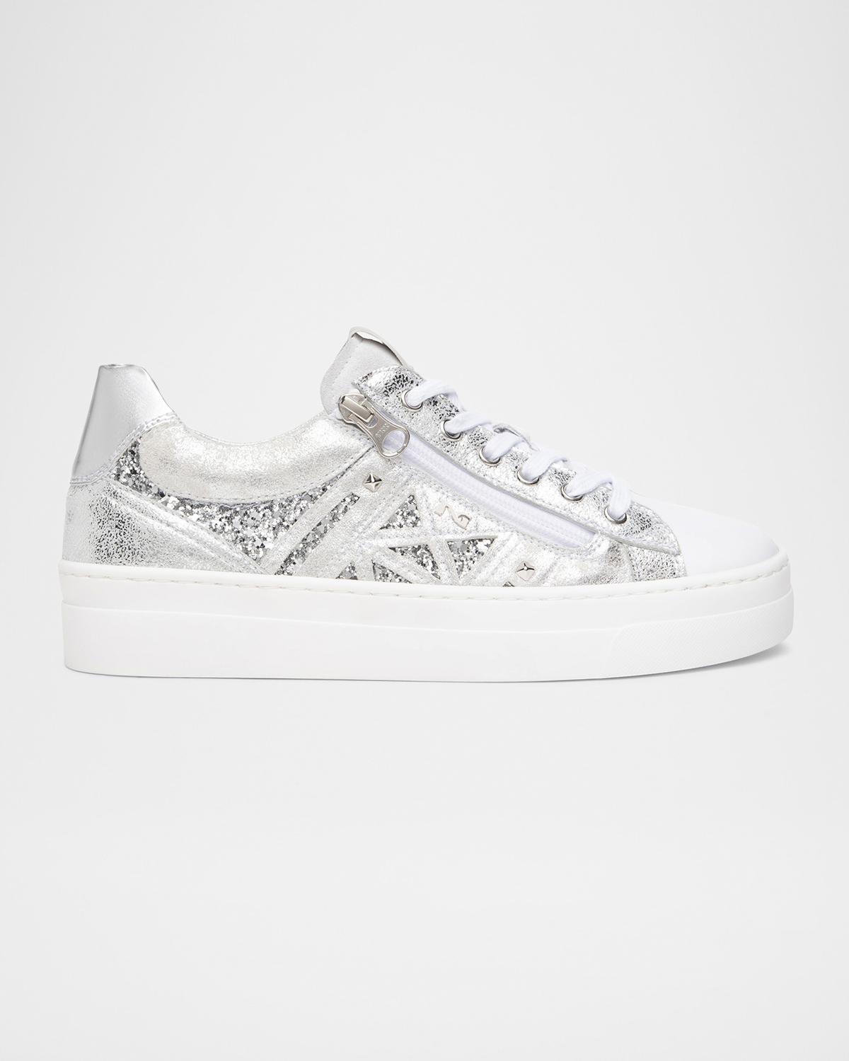 NeroGiardini Metallic Leather Side-Zip Sneakers