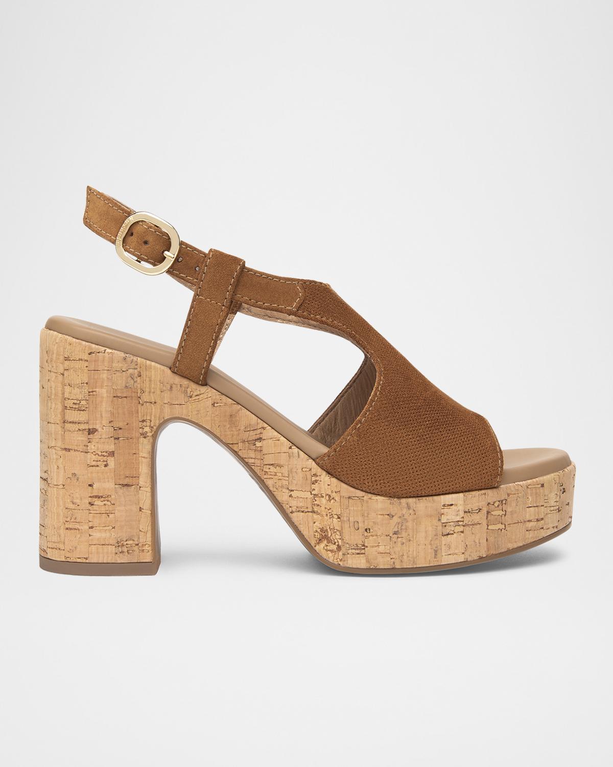 NeroGiardini Suede Ankle-Strap Platform Cork Sandals