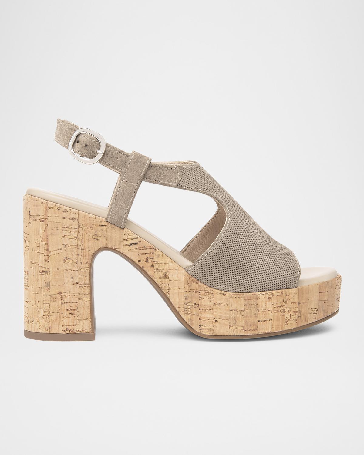 NeroGiardini Suede Ankle-Strap Platform Cork Sandals