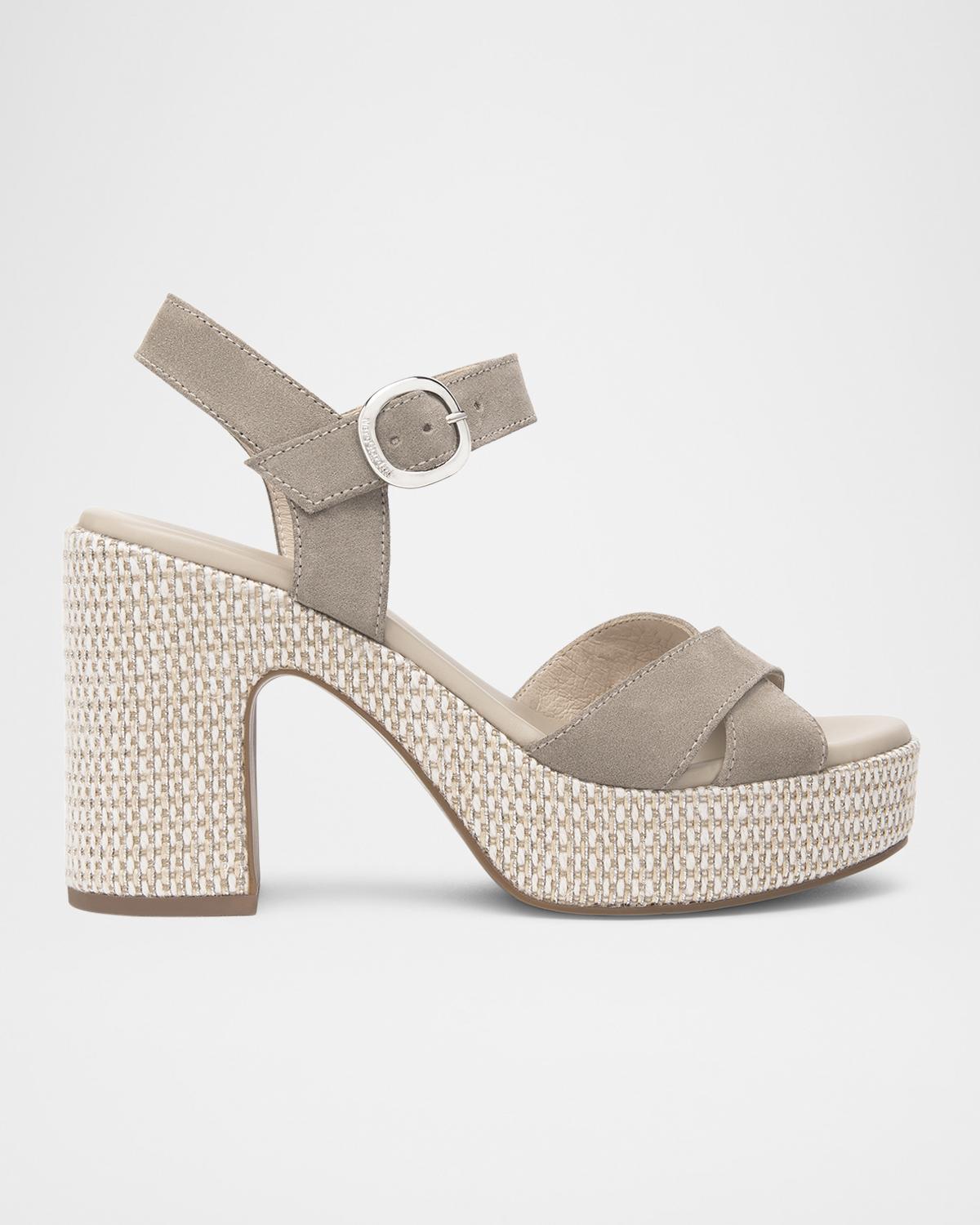 NeroGiardini Suede Criss-Cross Strap Woven Platform Sandals