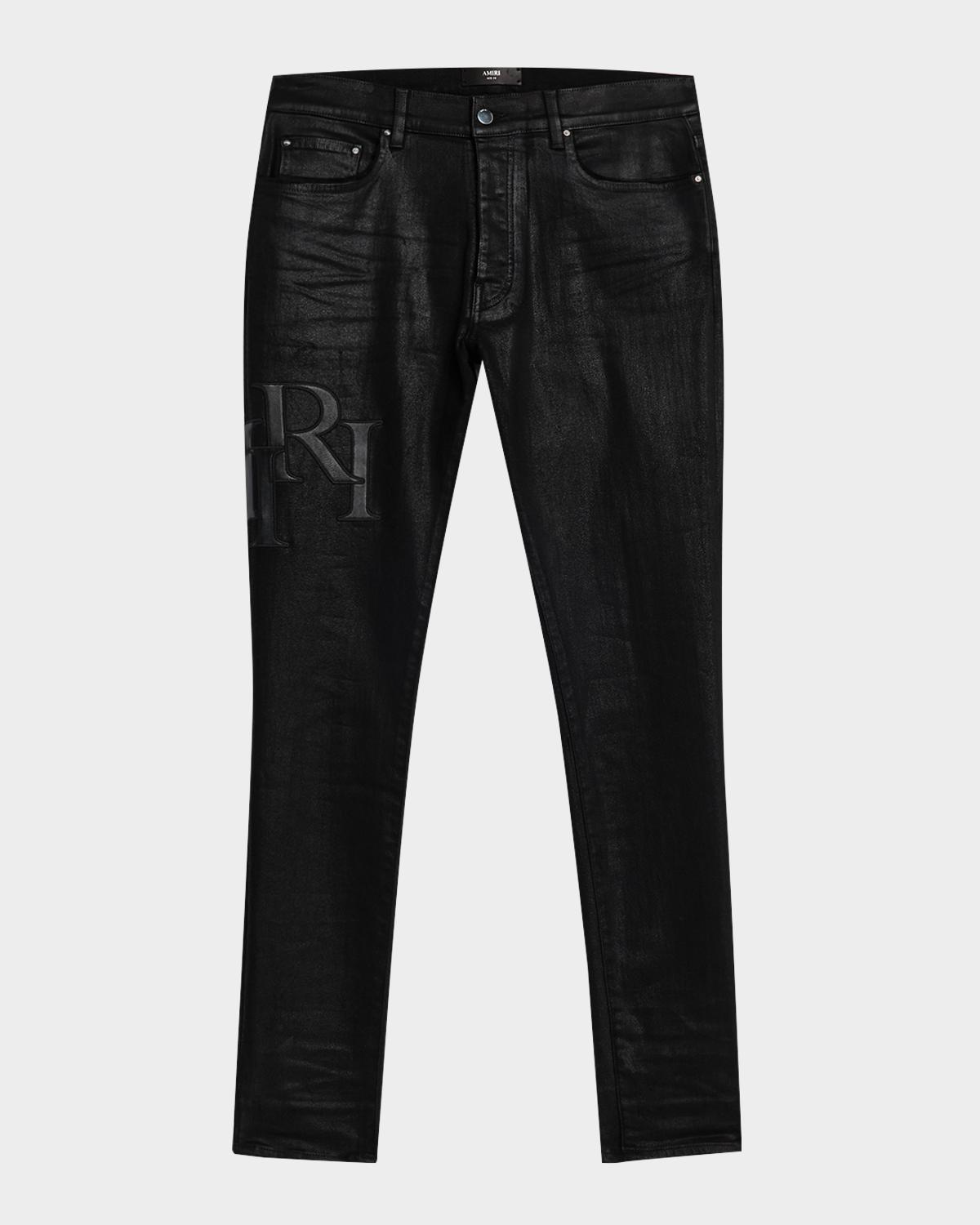 Amiri Men's Staggered Logo Waxed Skinny Jeans
