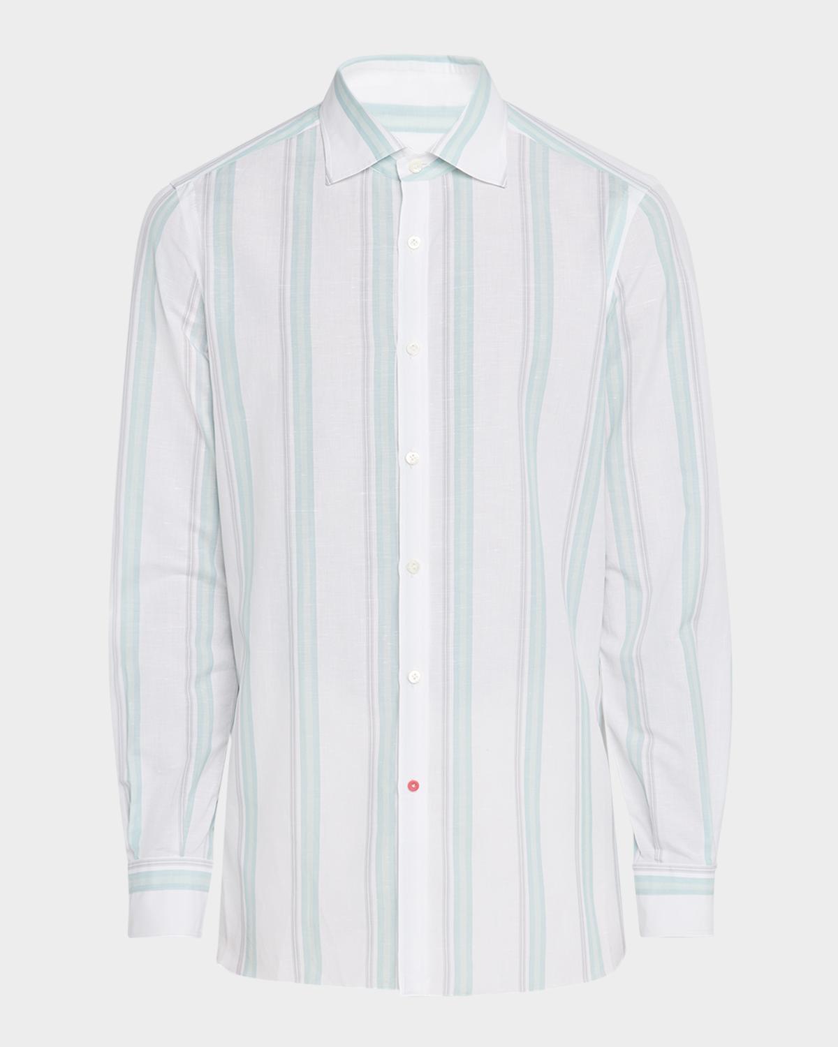 Isaia Men's Cotton and Linen Stripe Casual Button-Down Shirt