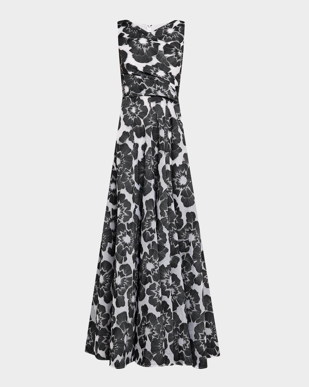 Talbot Runhof Floral Firecracker Organdi Jacquard Sleeveless Gown