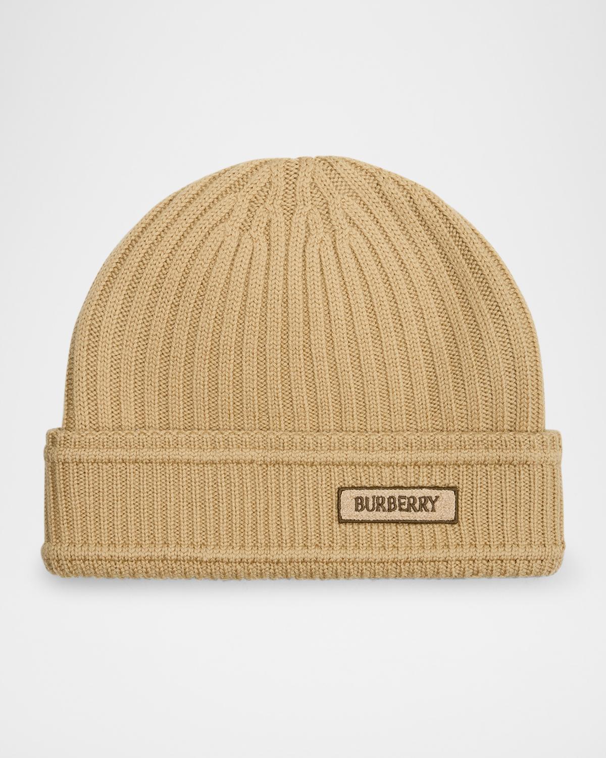 Burberry Men's Ribbed Wool Logo Beanie Hat