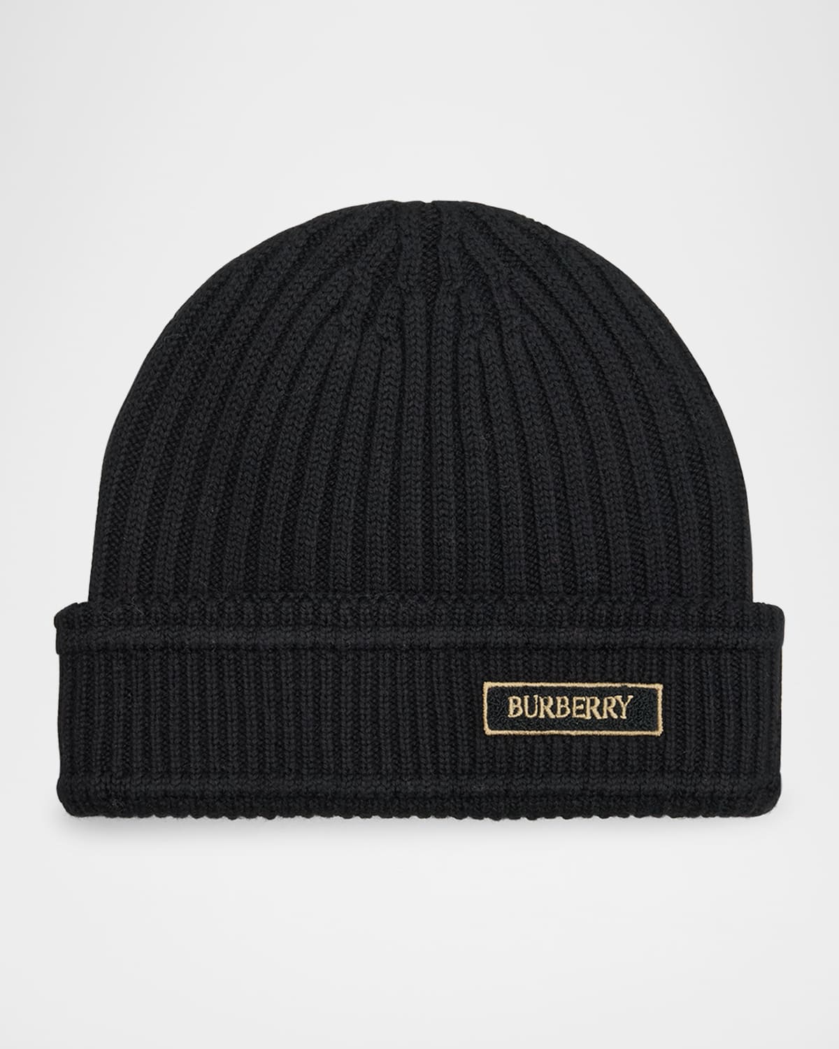 Burberry Men 's Ribbed Wool Logo Beanie Hat