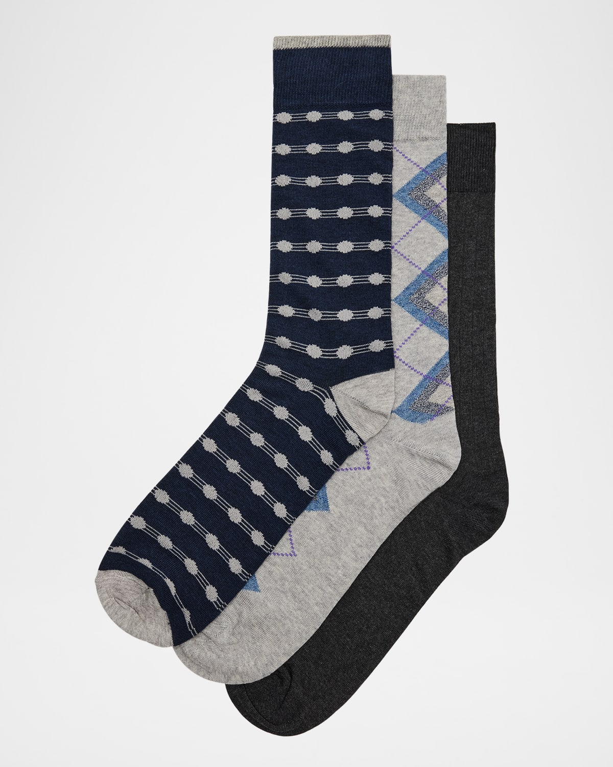 Neiman Marcus Men 's Mixed 3-Pack Crew Socks | Thumbnail 4