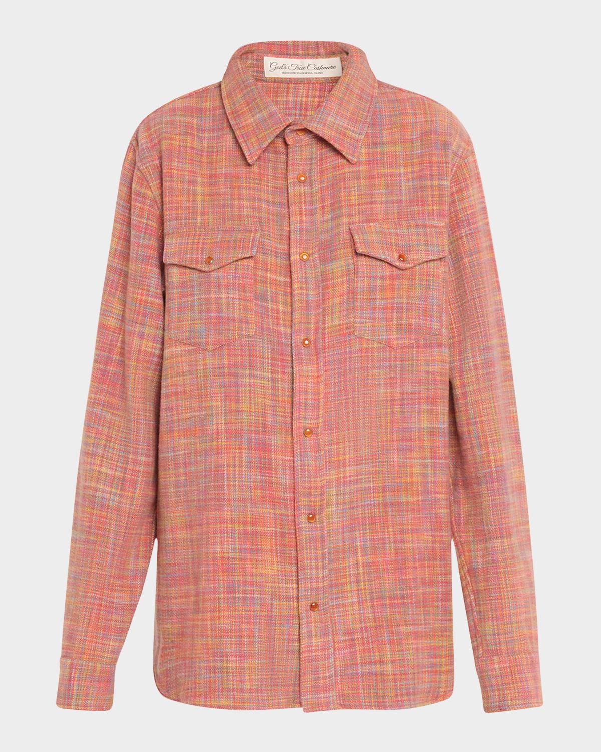 God's True Cashmere Flower Space Dye Tartan Cashmere Shirt Jacket