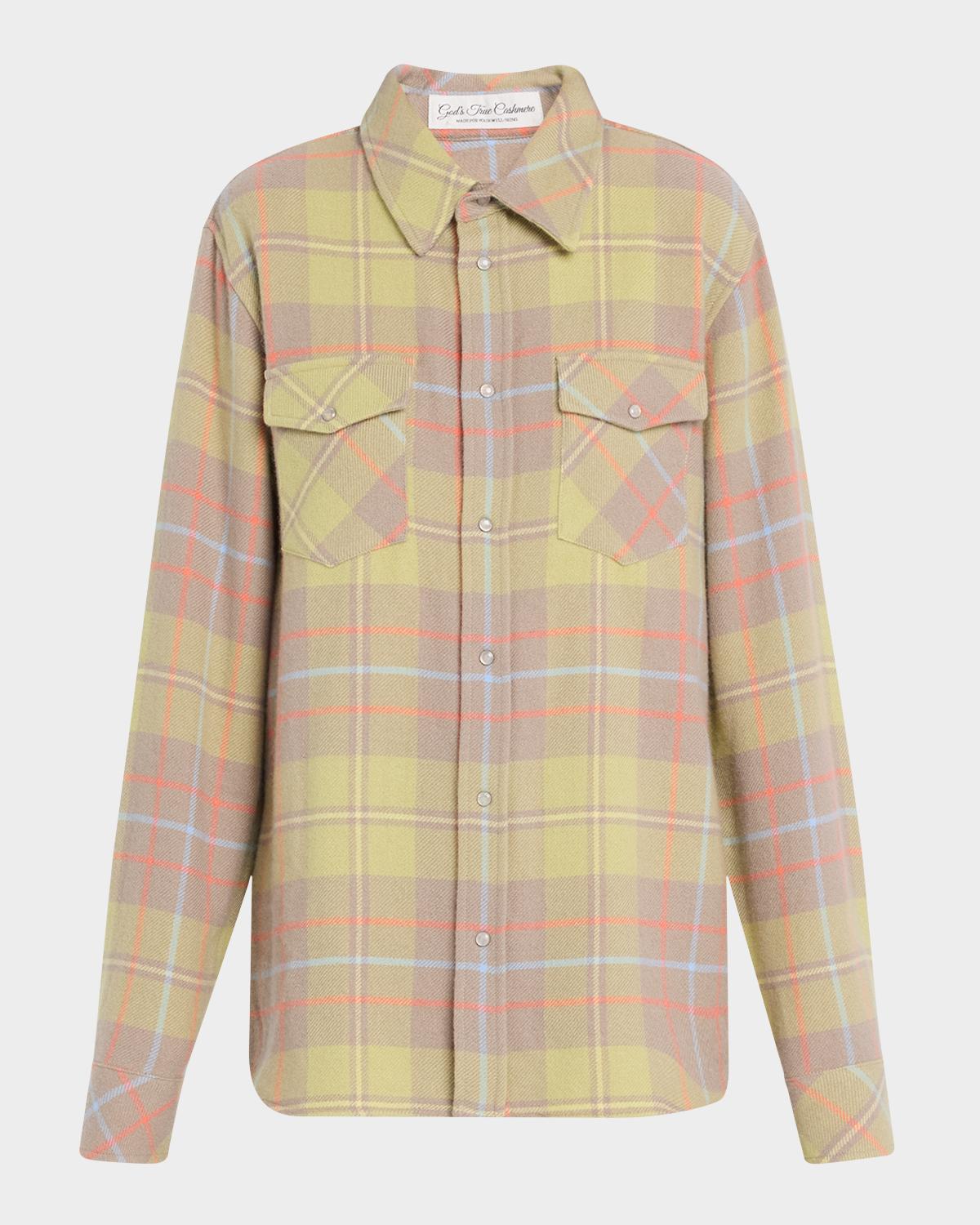 God's True Cashmere Earth Tartan Cashmere Button Down Shirt